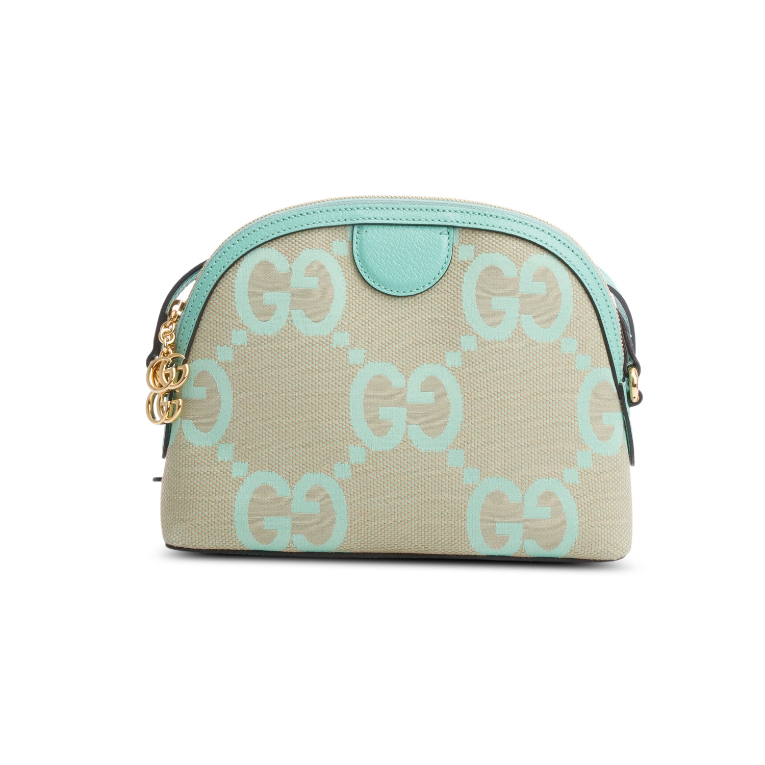 Gucci Green Calfskin Leather Trim Jumbo GG Canvas Small Ophidia Dome Crossbody Bag