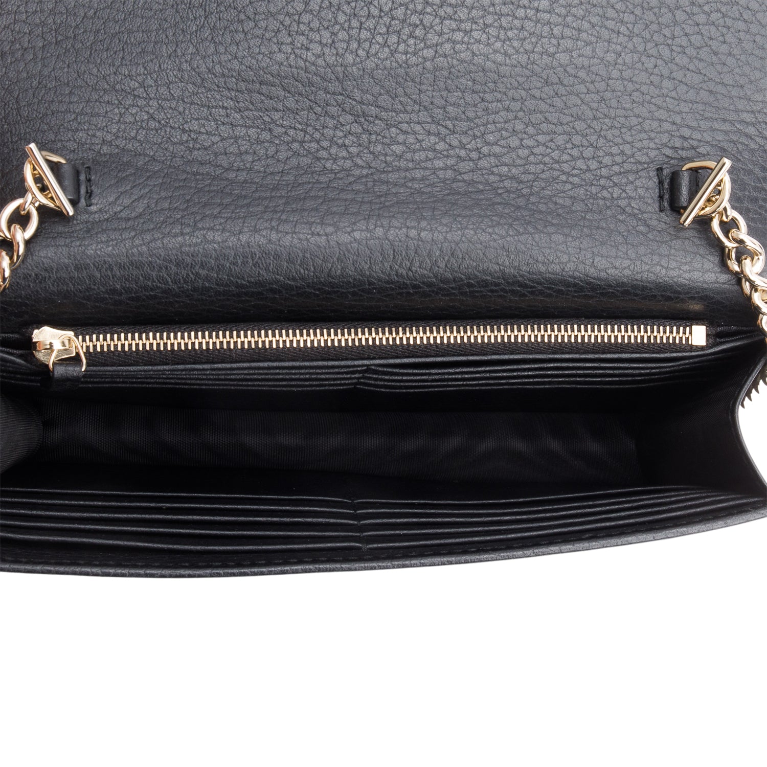 Gucci Black Dollar Calfskin Leather Interlocking GG Wallet on Chain