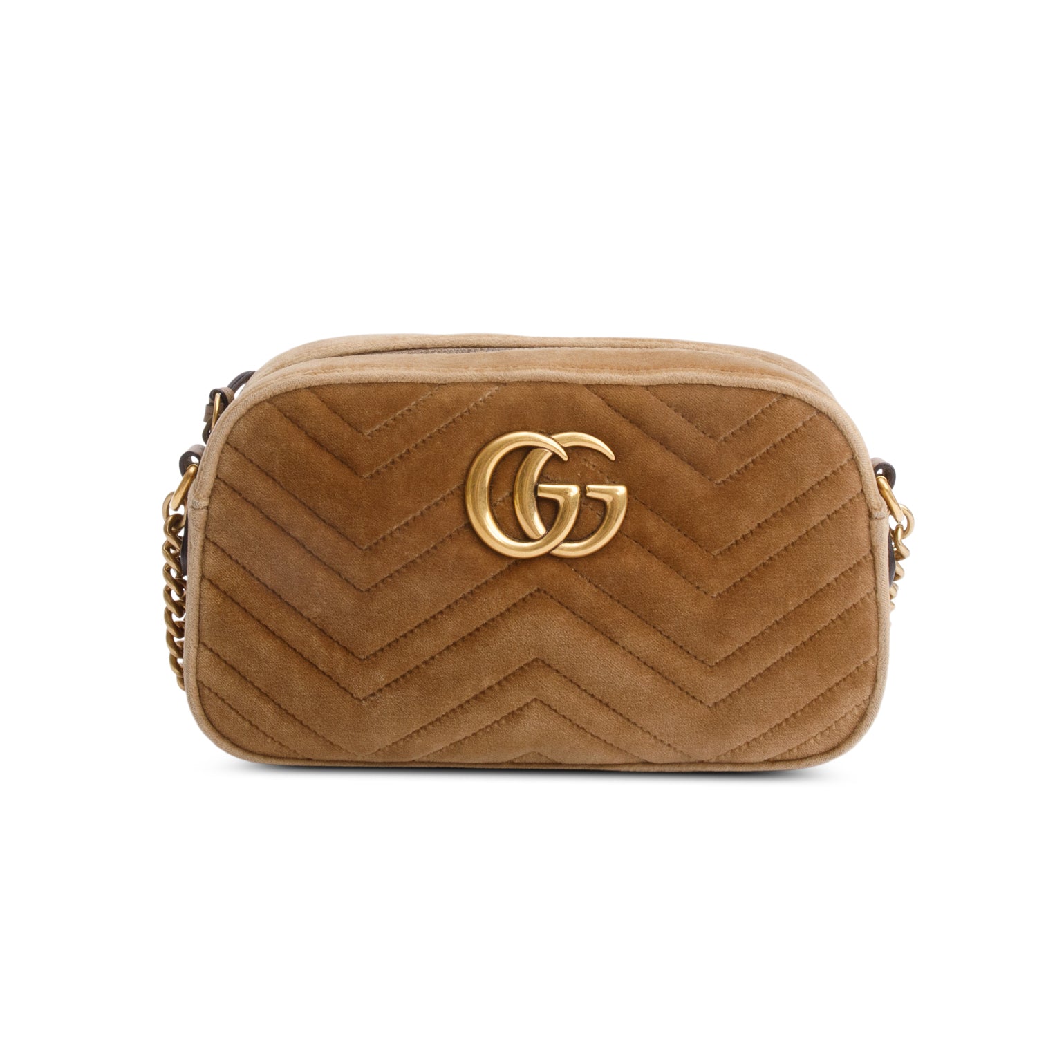 Gucci Brown Velvet Matelasse GG Marmont Small Shoulder Bag w/ Box