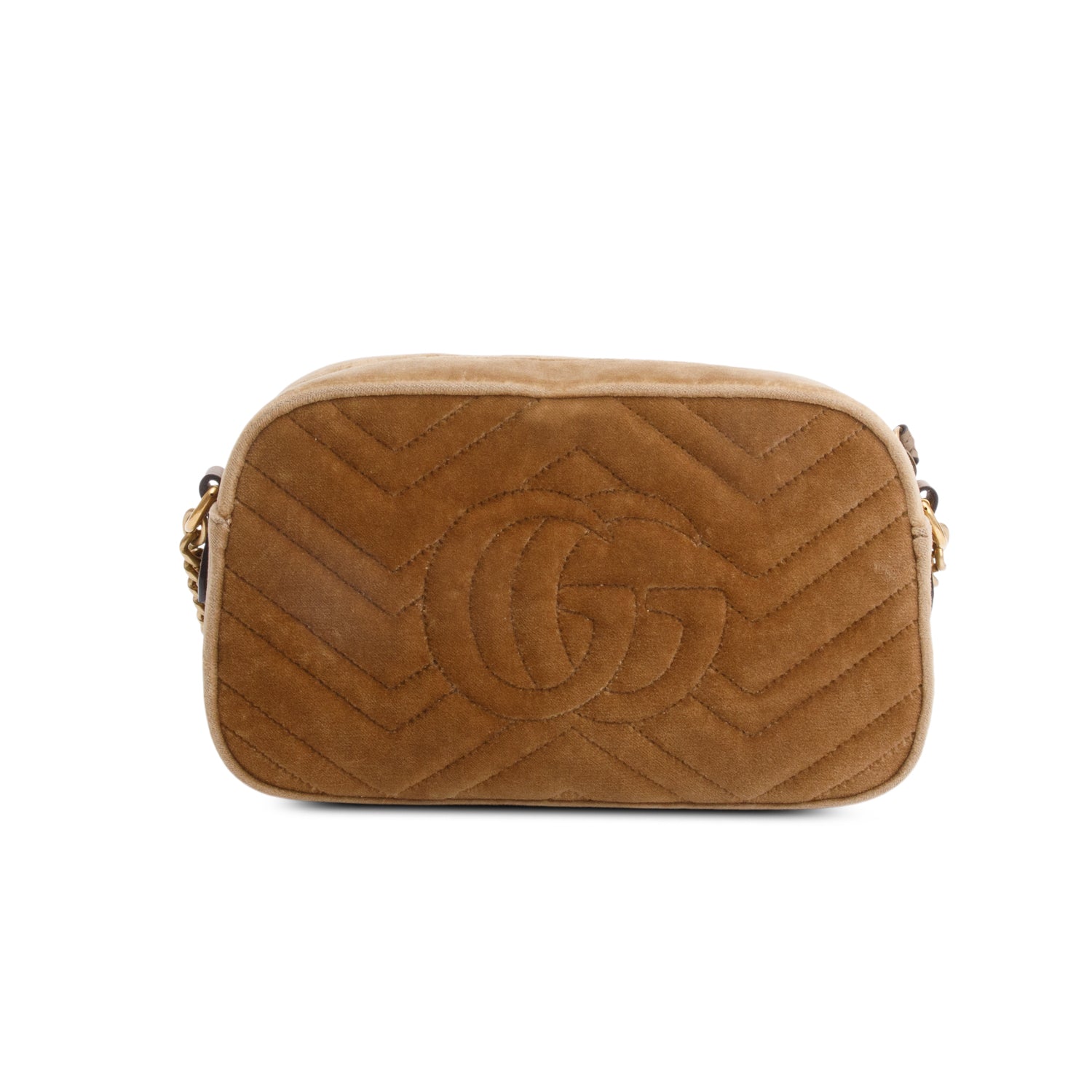 Gucci Brown Velvet Matelasse GG Marmont Small Shoulder Bag w/ Box