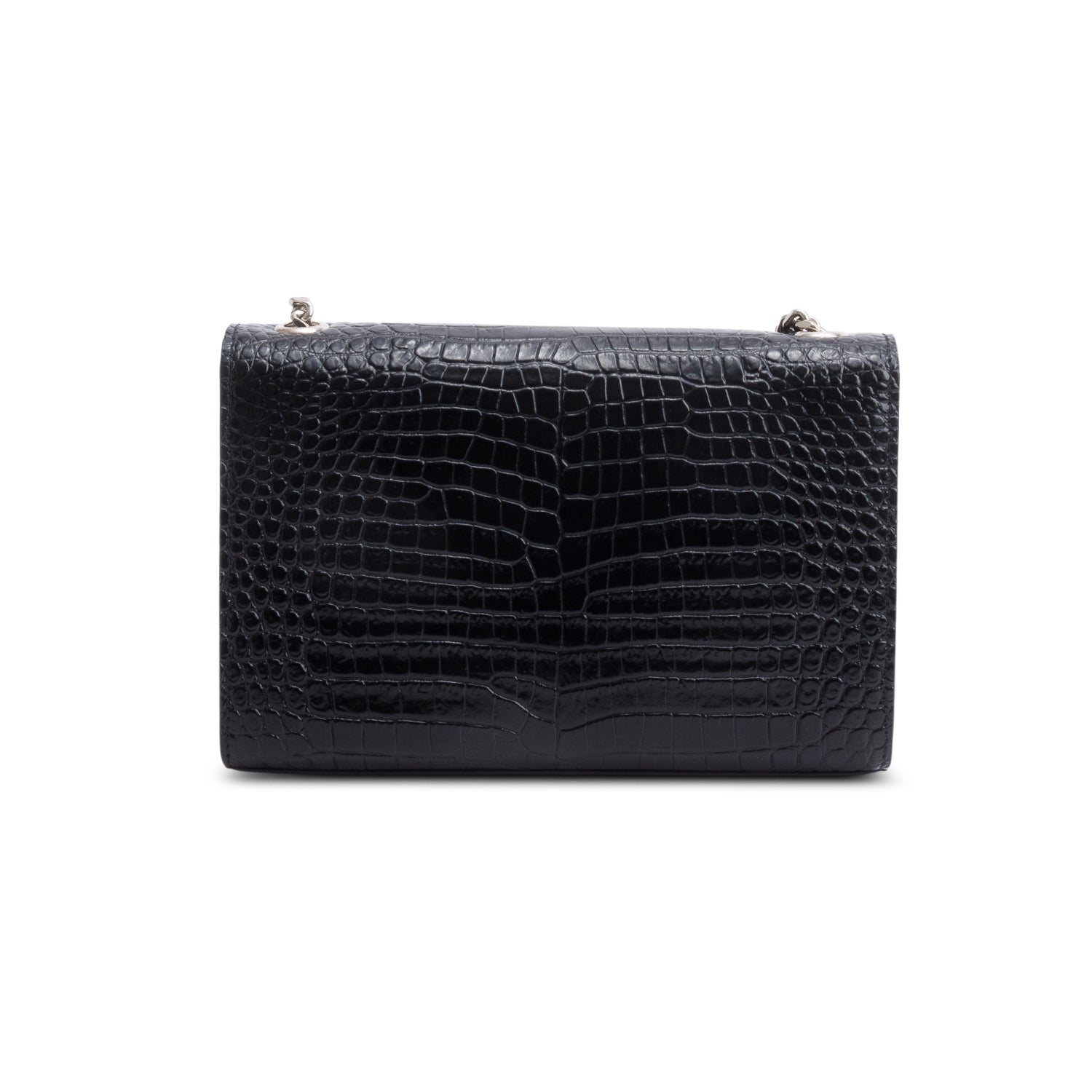 Saint Laurent Black Crocodile-Embossed Leather Small Classic Monogram Kate Tassel Chain Bag