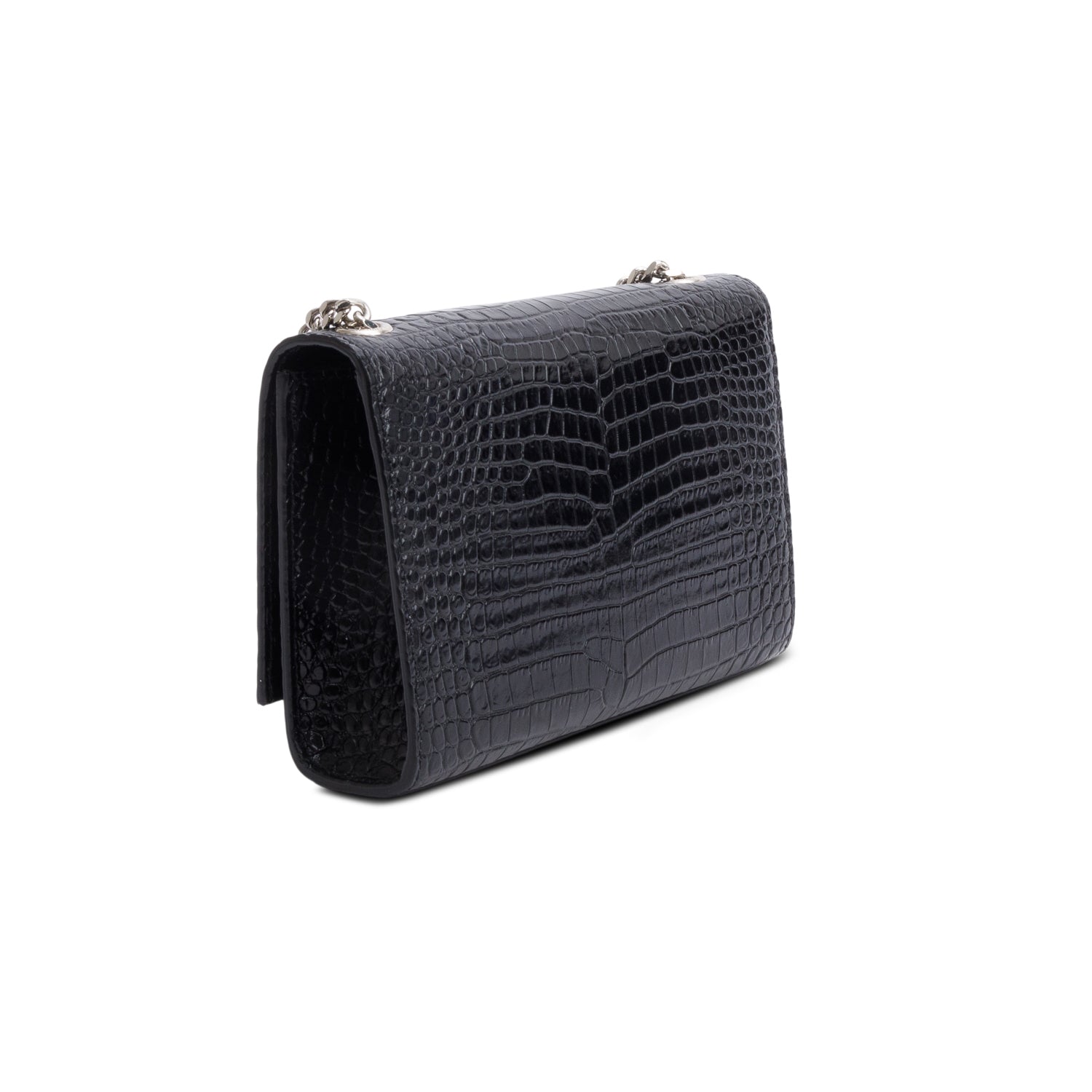 Saint Laurent Black Crocodile-Embossed Leather Small Classic Monogram Kate Tassel Chain Bag