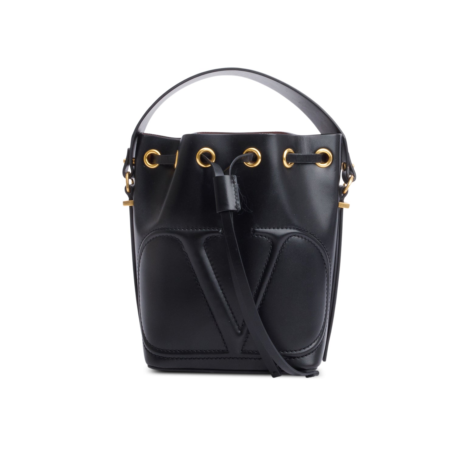 Valentino Black Calfskin Leather Vlogo Walk Bucket Bag