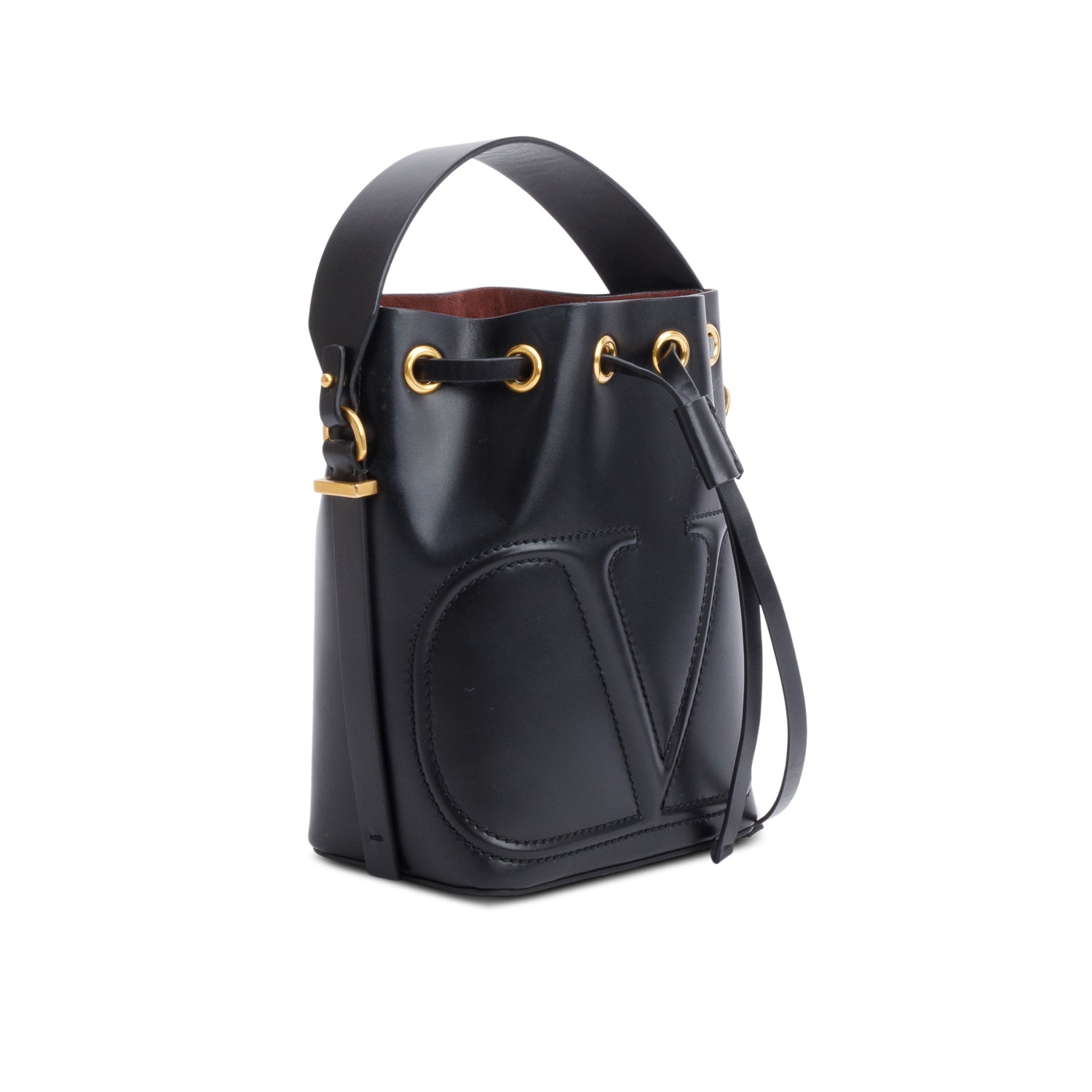 Valentino Black Calfskin Leather Vlogo Walk Bucket Bag