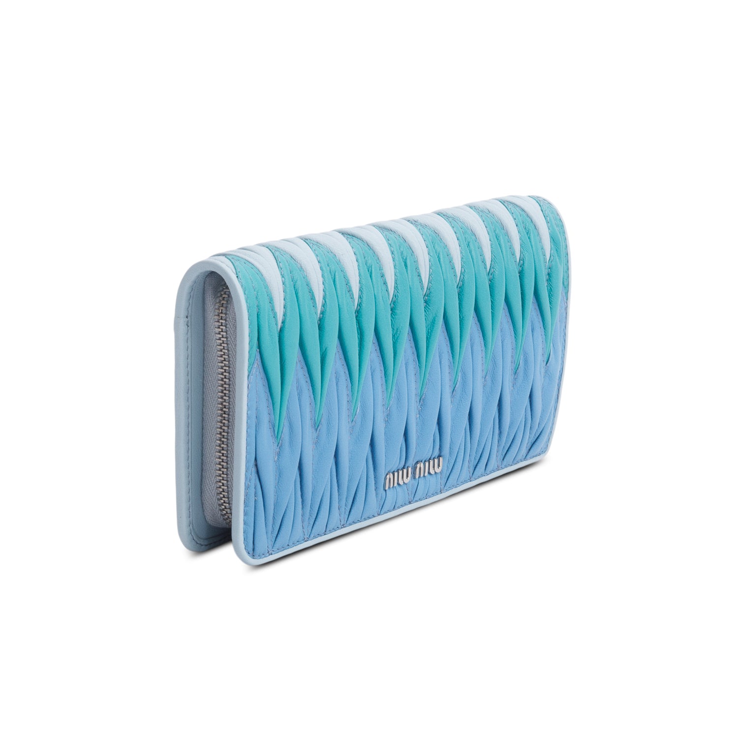 Miu Miu Blue Multicolor Matelasse Leather Continental Wallet w/ Box & Authenticity Card