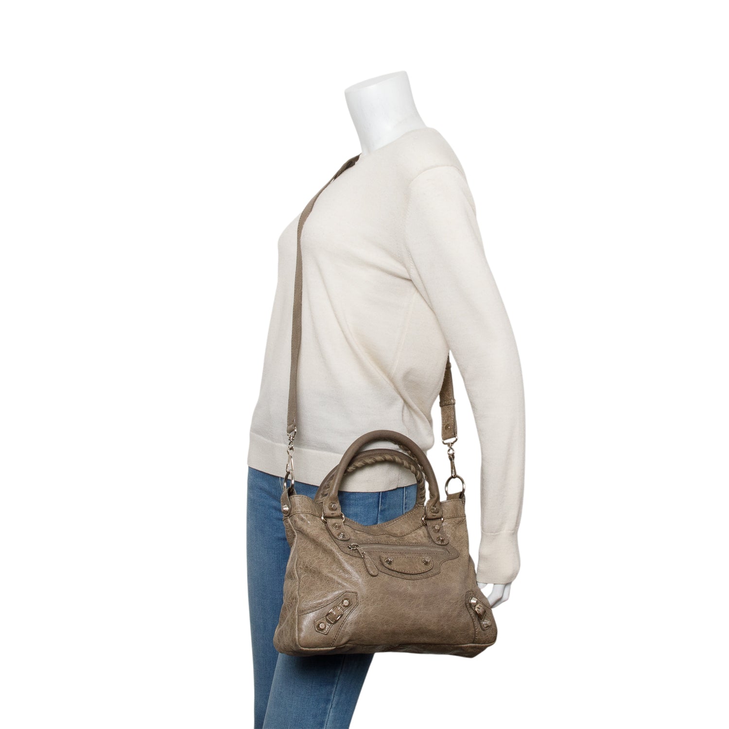 Balenciaga Taupe Motocross Agneau Leather Giant 12 City Bag w/ Strap