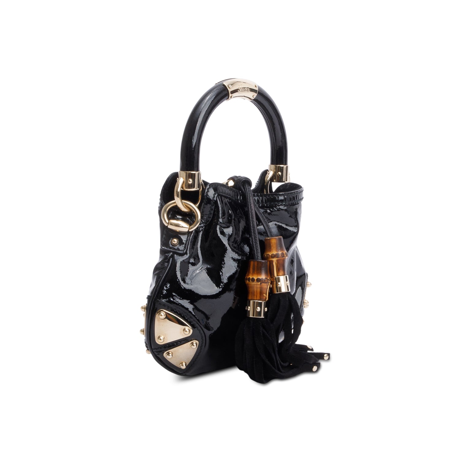 Gucci Black Patent Leather Mini Indy Babouska Handle Crossbody Bag