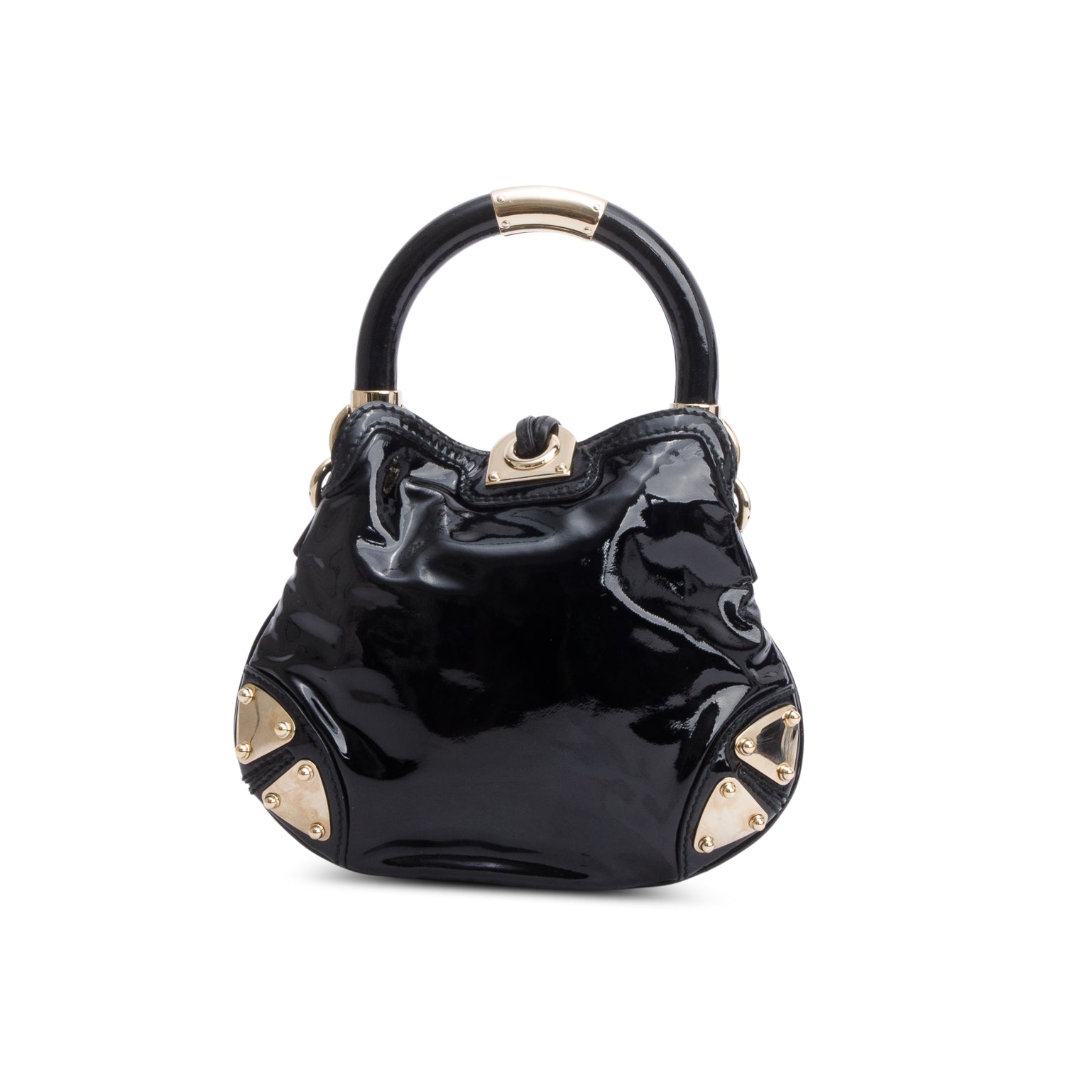 Gucci Black Patent Leather Mini Indy Babouska Handle Crossbody Bag