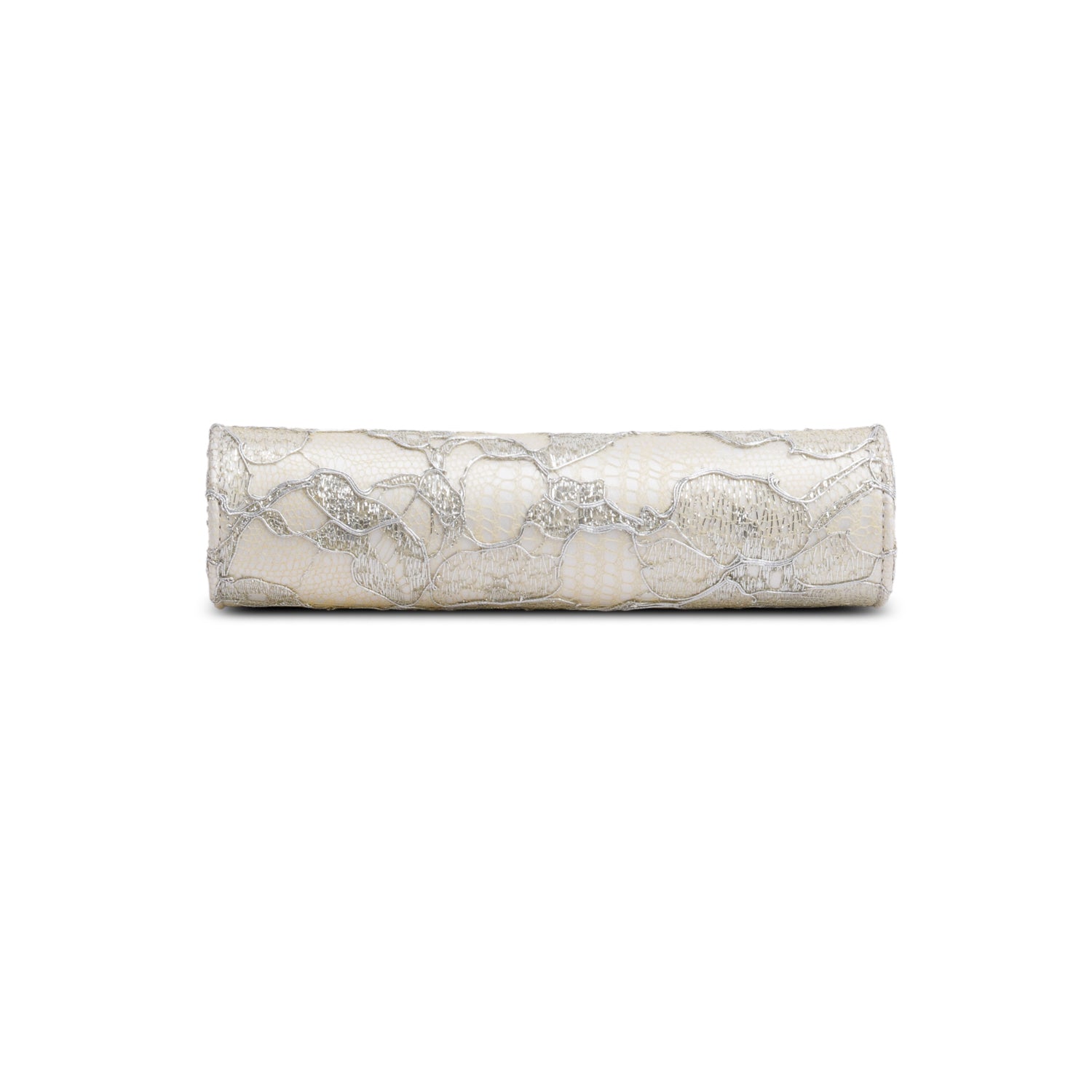 Christian Louboutin White Satin Silver Lace Pattern Dentella Palmette Chain Clutch