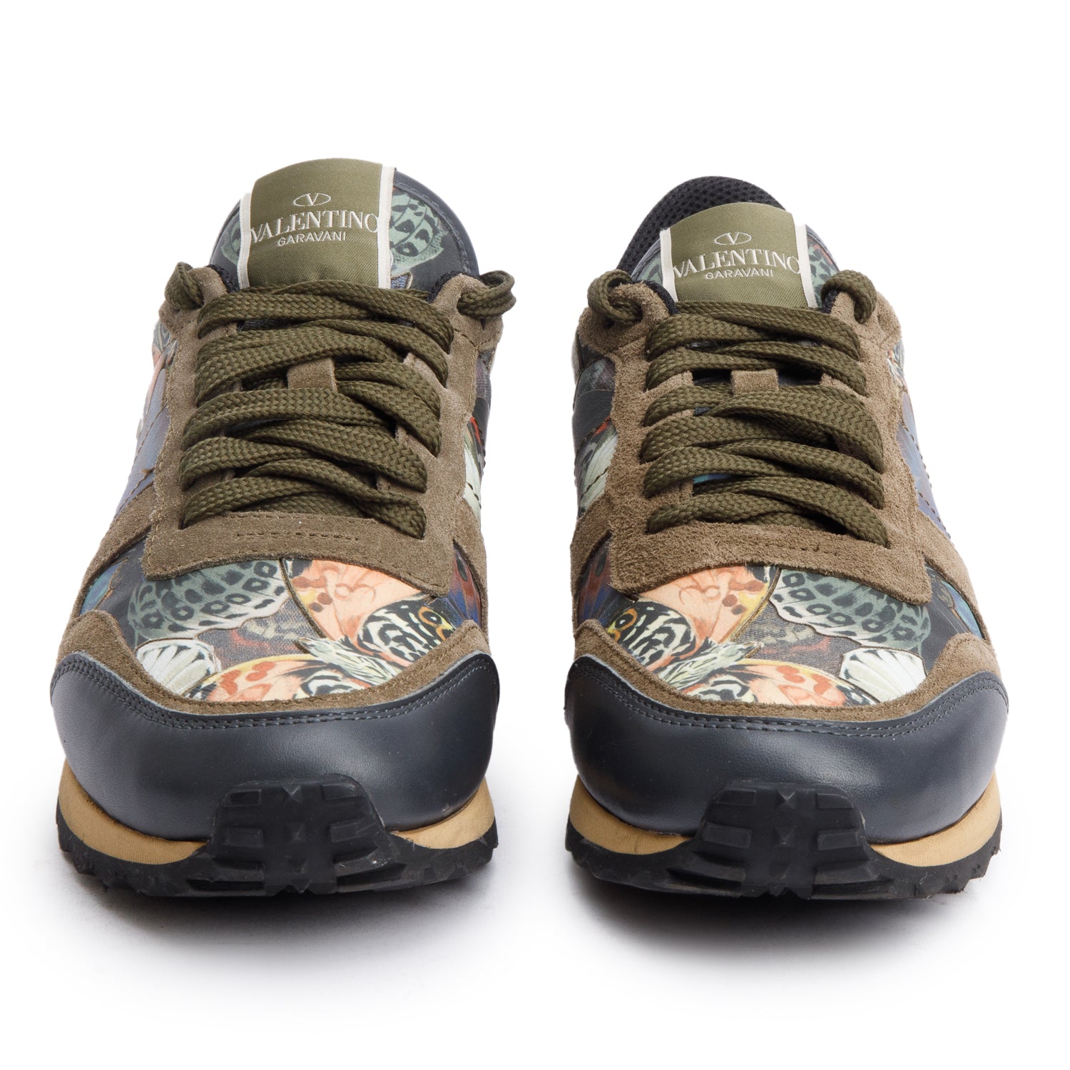 Valentino Green Multicolor Printed Rockstud Athletic Low-Top Sneakers, Size 8 w/ Box