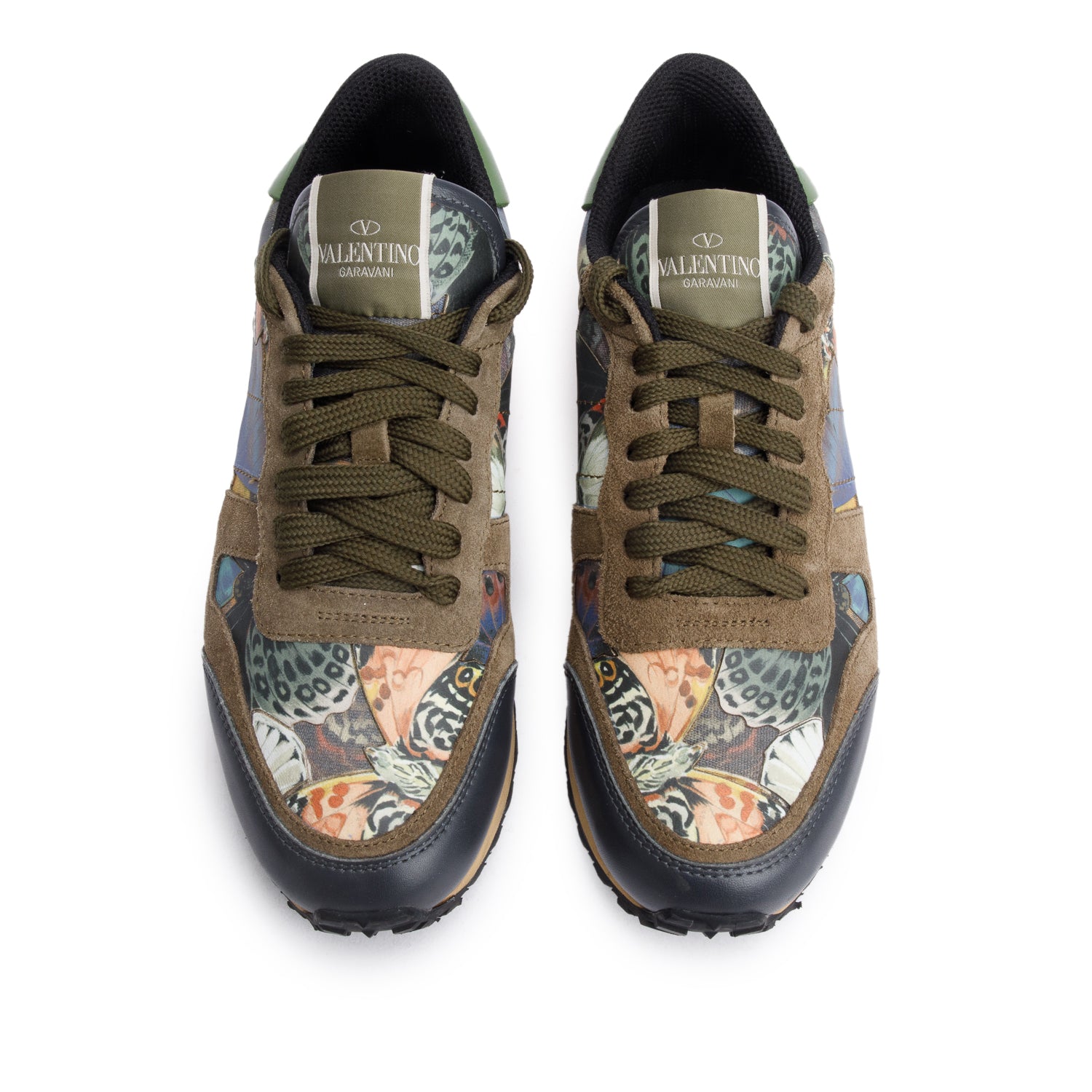 Valentino Green Multicolor Printed Rockstud Athletic Low-Top Sneakers, Size 8 w/ Box