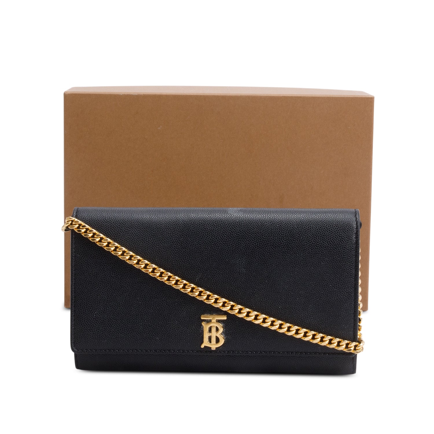 Burberry Black Calfskin Leather TB Hanna Wallet on Chain w/ Box