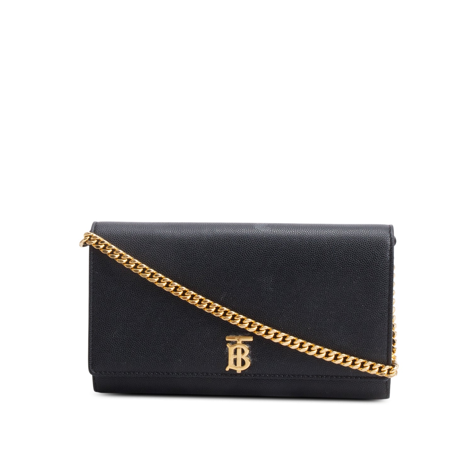 Burberry Black Calfskin Leather TB Hanna Wallet on Chain w/ Box
