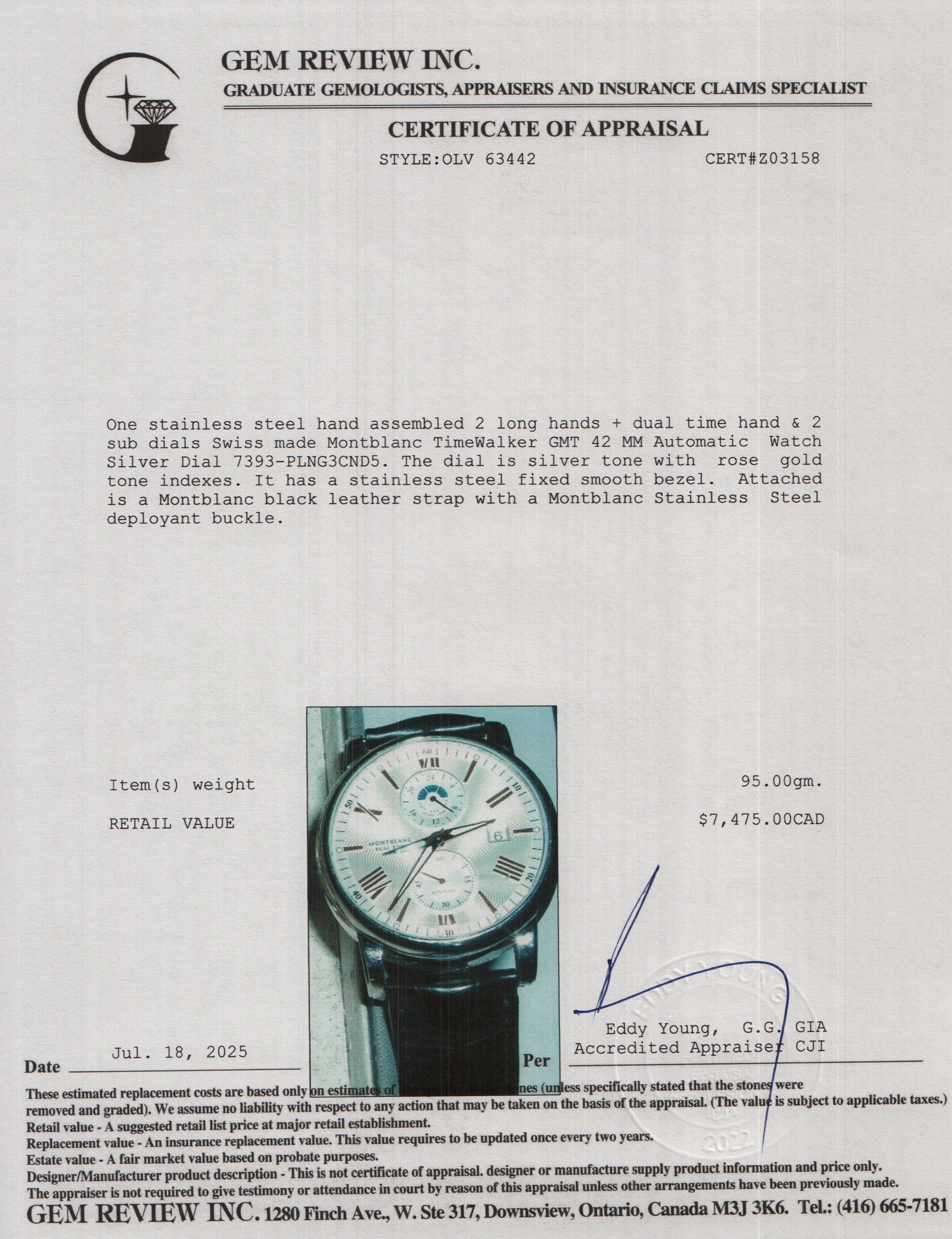 Montblanc Stainless Steel TimeWalker GMT 42 MM Automatic Watch Silver Dial 7393 w/ Box