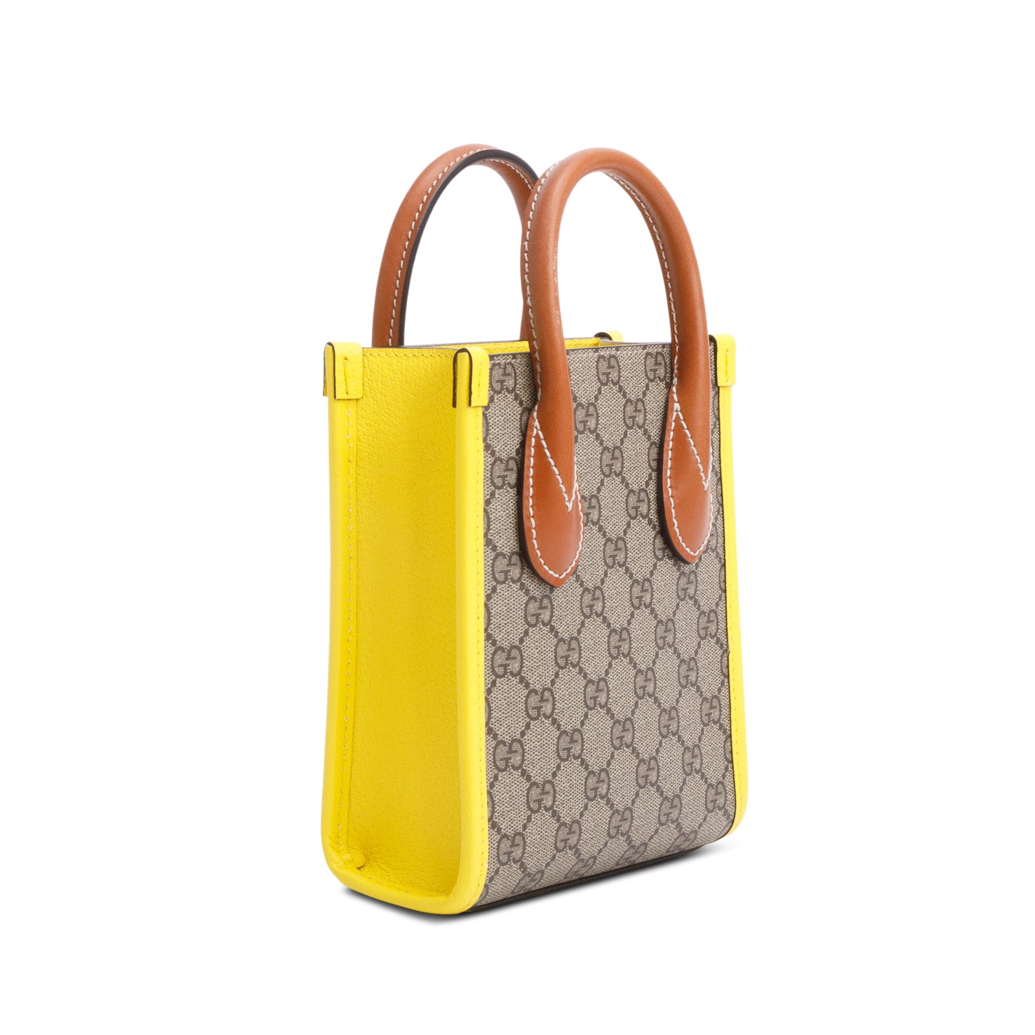 Gucci GG Supreme Yellow Leather Trim Heart Interlocking G Mini Tote w/ Strap