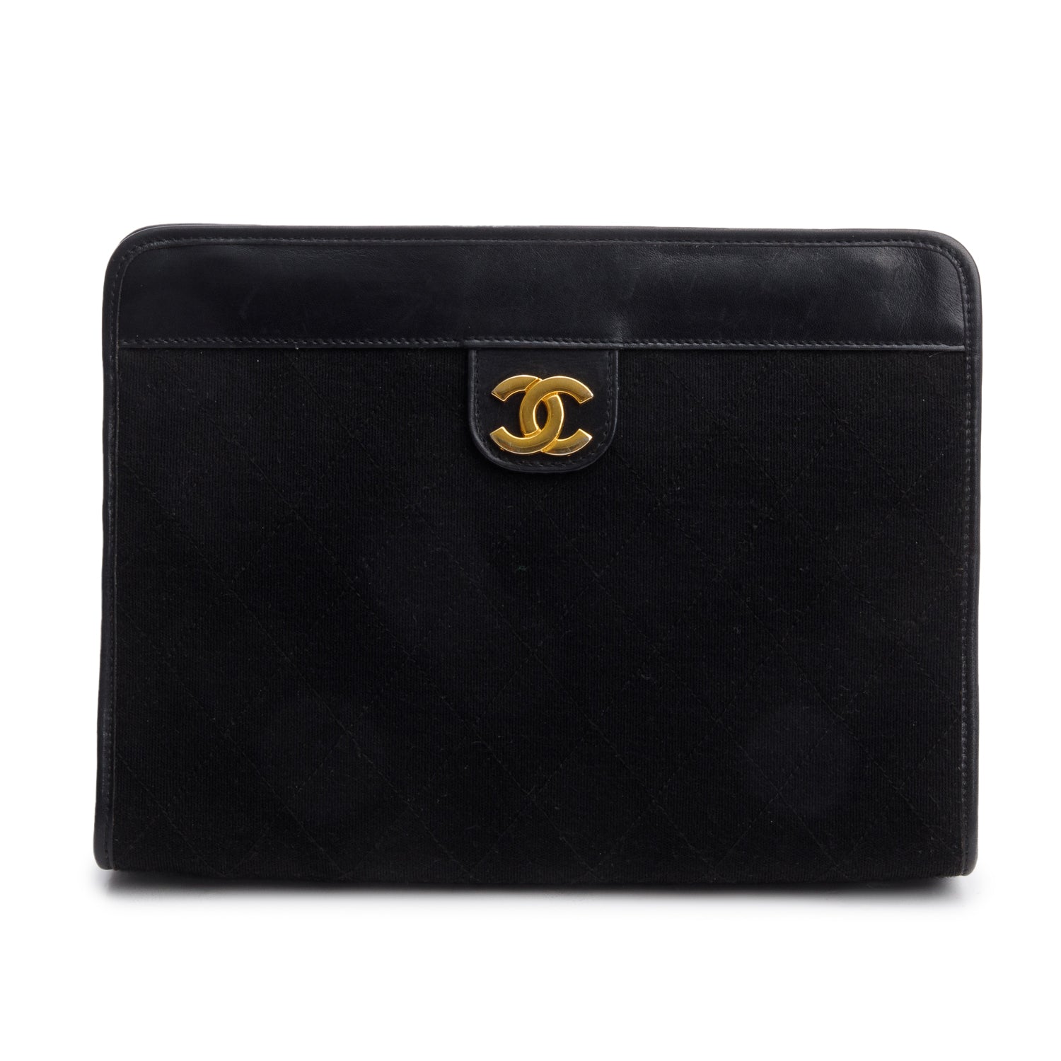 Chanel Black Quilted CC Jersey Frame Clutch