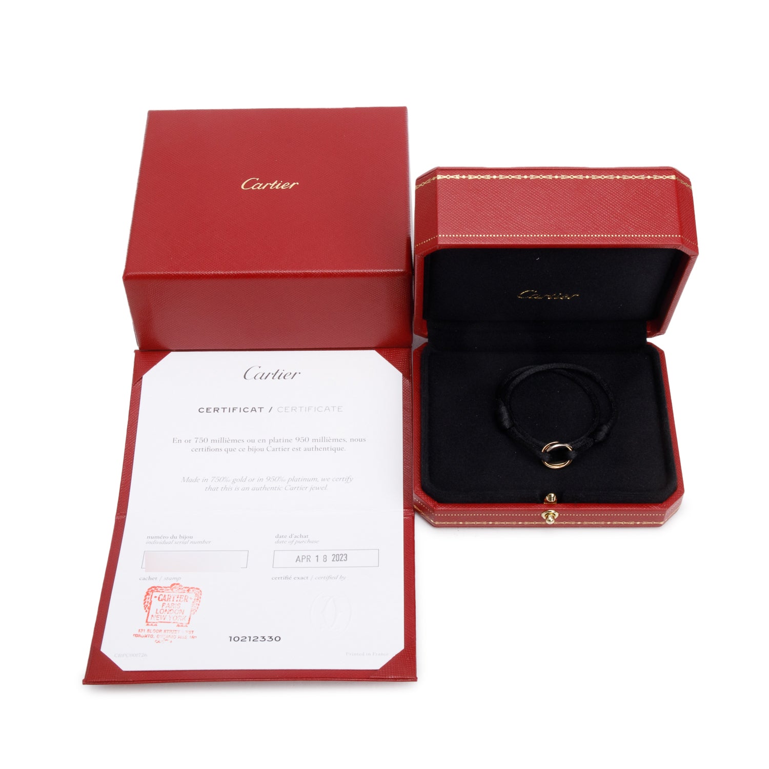 Cartier 2023 18k White, Yellow & Rose Gold Trinity Cord Bracelet w/ Box & Certificate