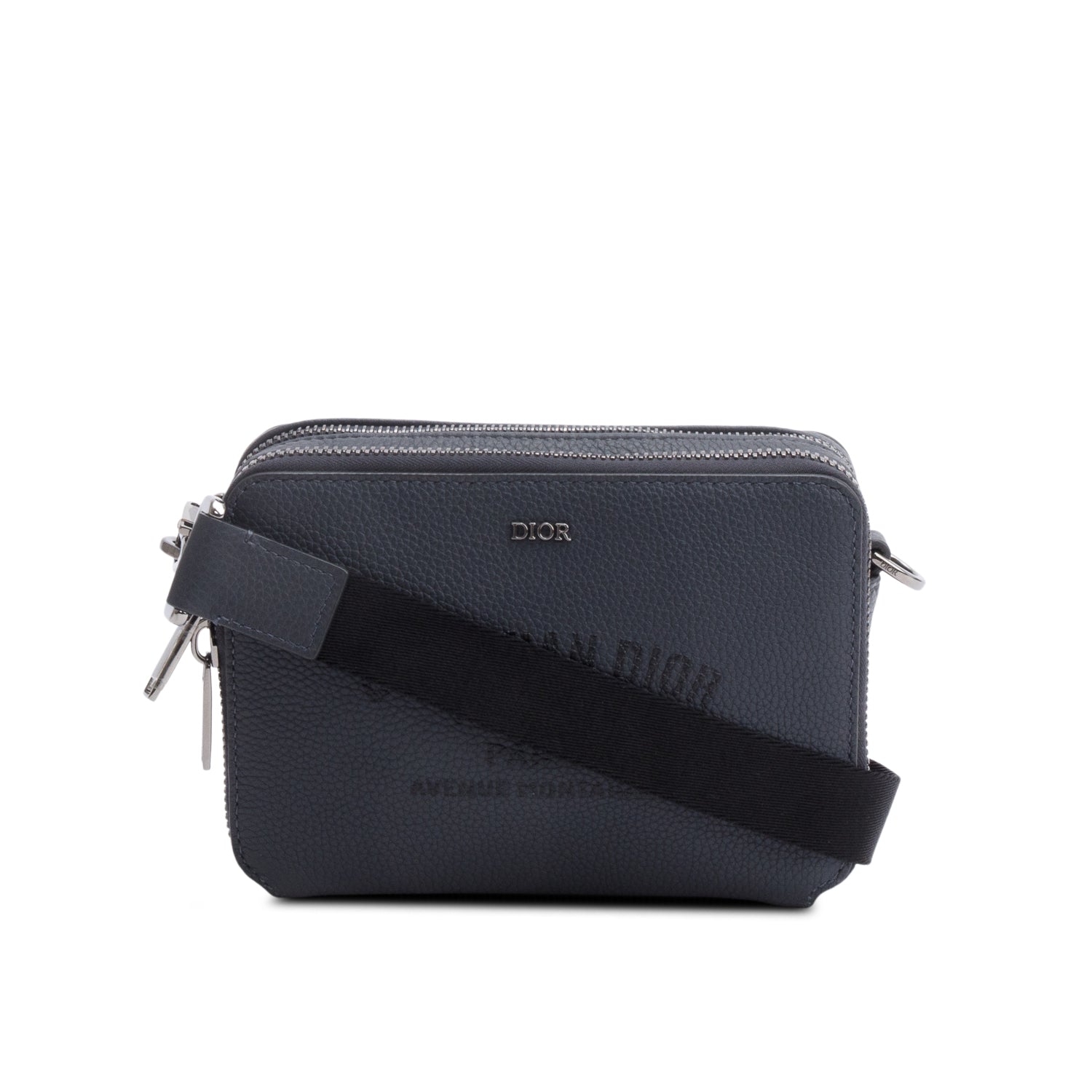 Christion Dior 2020 Grey Leather Double Zipped Pouch Crossbody w/ Strap