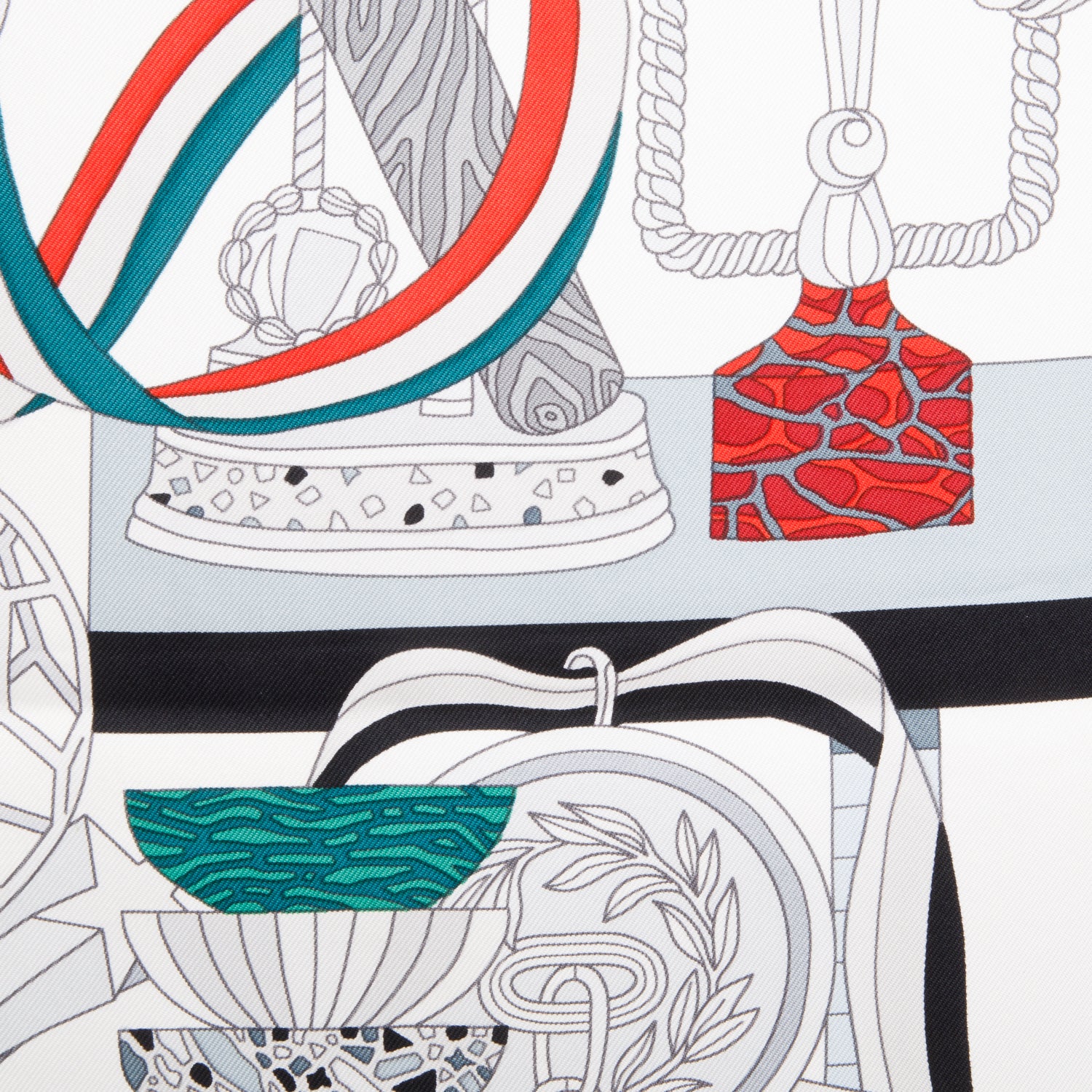 Hermes White/Multicolor 'Les Trophees' Silk Scarf 90 w/ Box