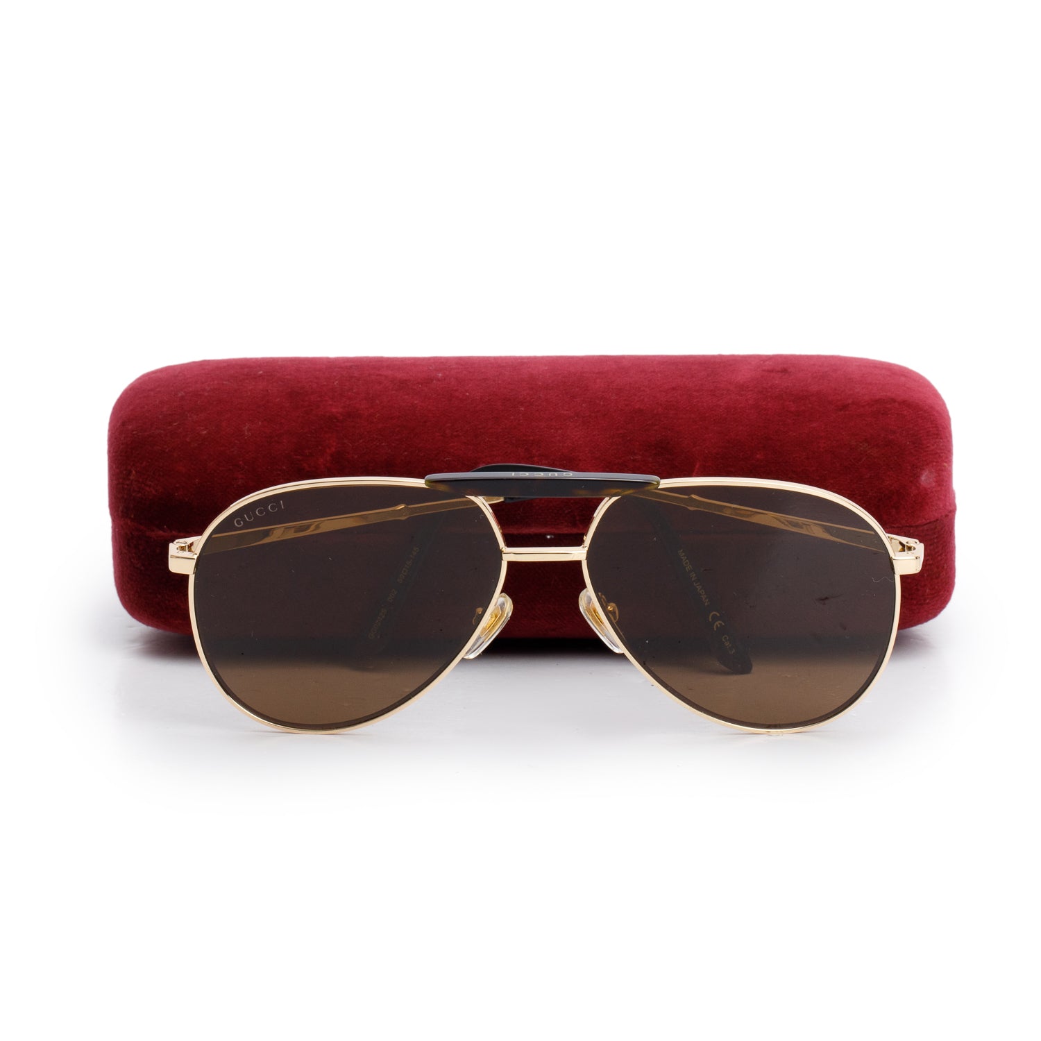 Gucci GG0242S Gold Tone Frame Aviator Sunglasses w/ Case