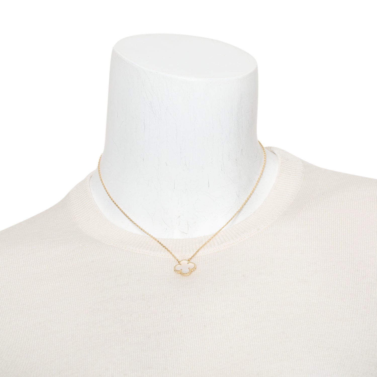 Van Cleef & Arpels 18k Yellow Gold Vintage Alhambra Mother of Pearl Pendant Necklace w/ Box