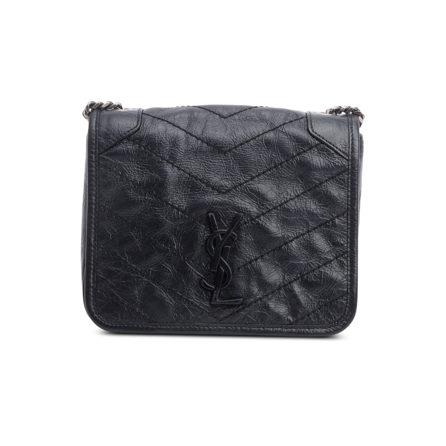 Saint Laurent Black Crinkled Calfskin Matelasse Leather Niki Chain Wallet