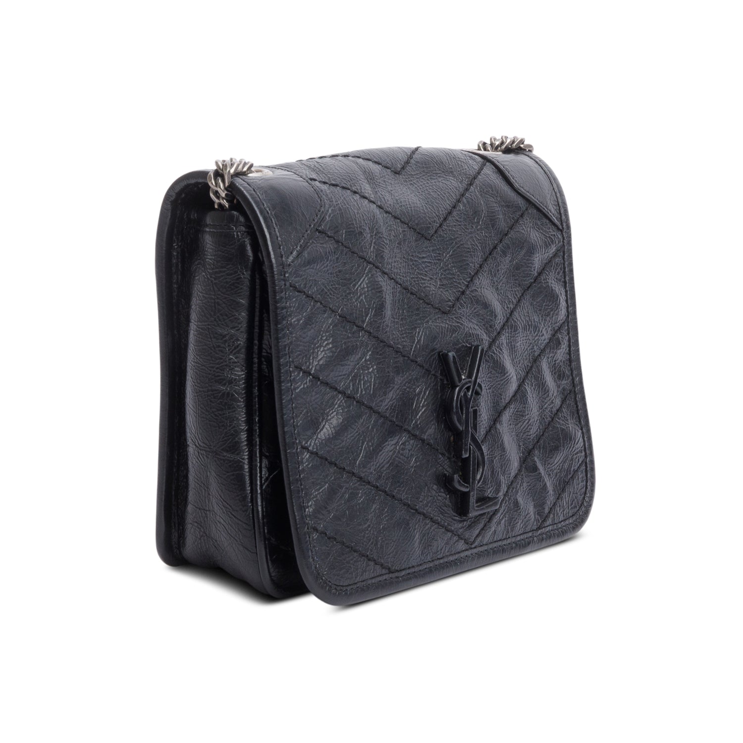 Saint Laurent Black Crinkled Calfskin Matelasse Leather Niki Chain Wallet