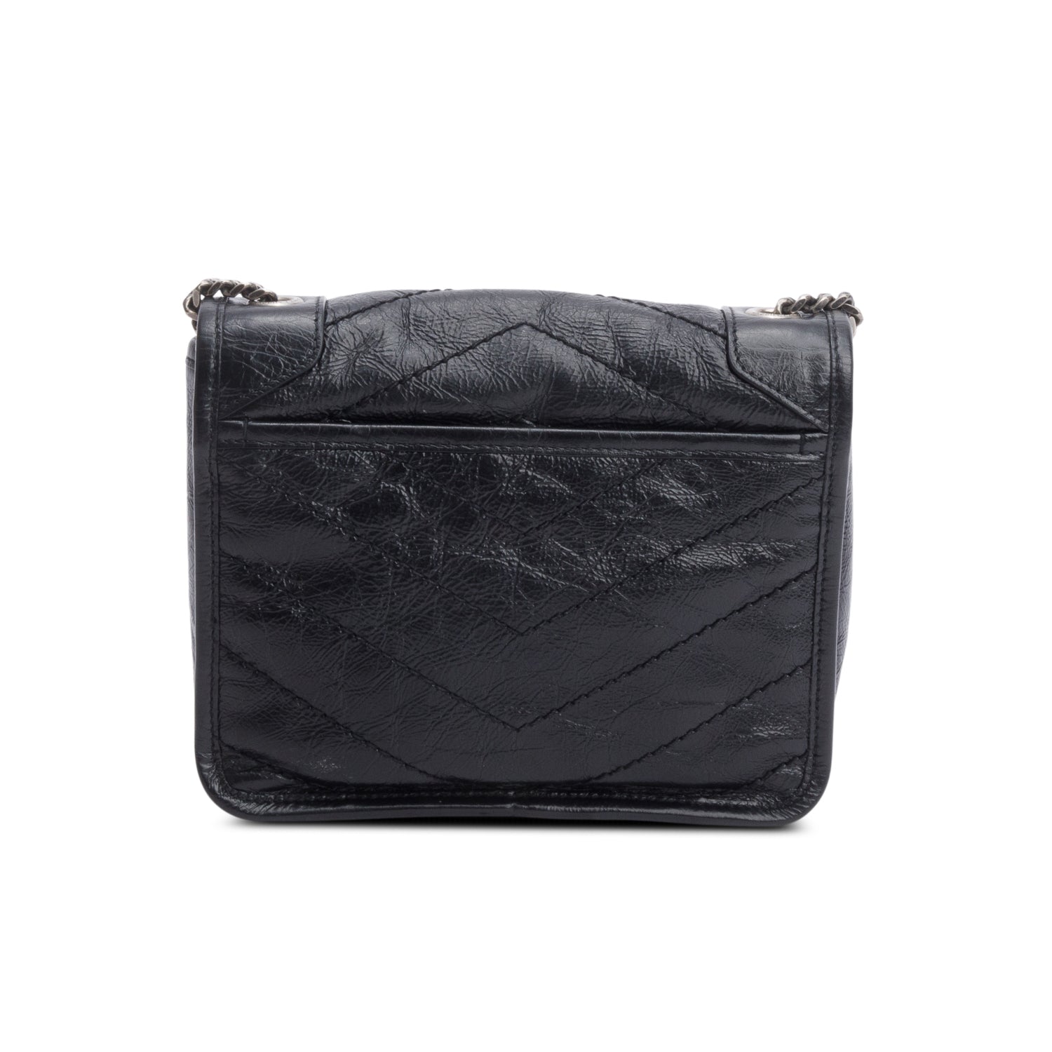 Saint Laurent Black Crinkled Calfskin Matelasse Leather Niki Chain Wallet