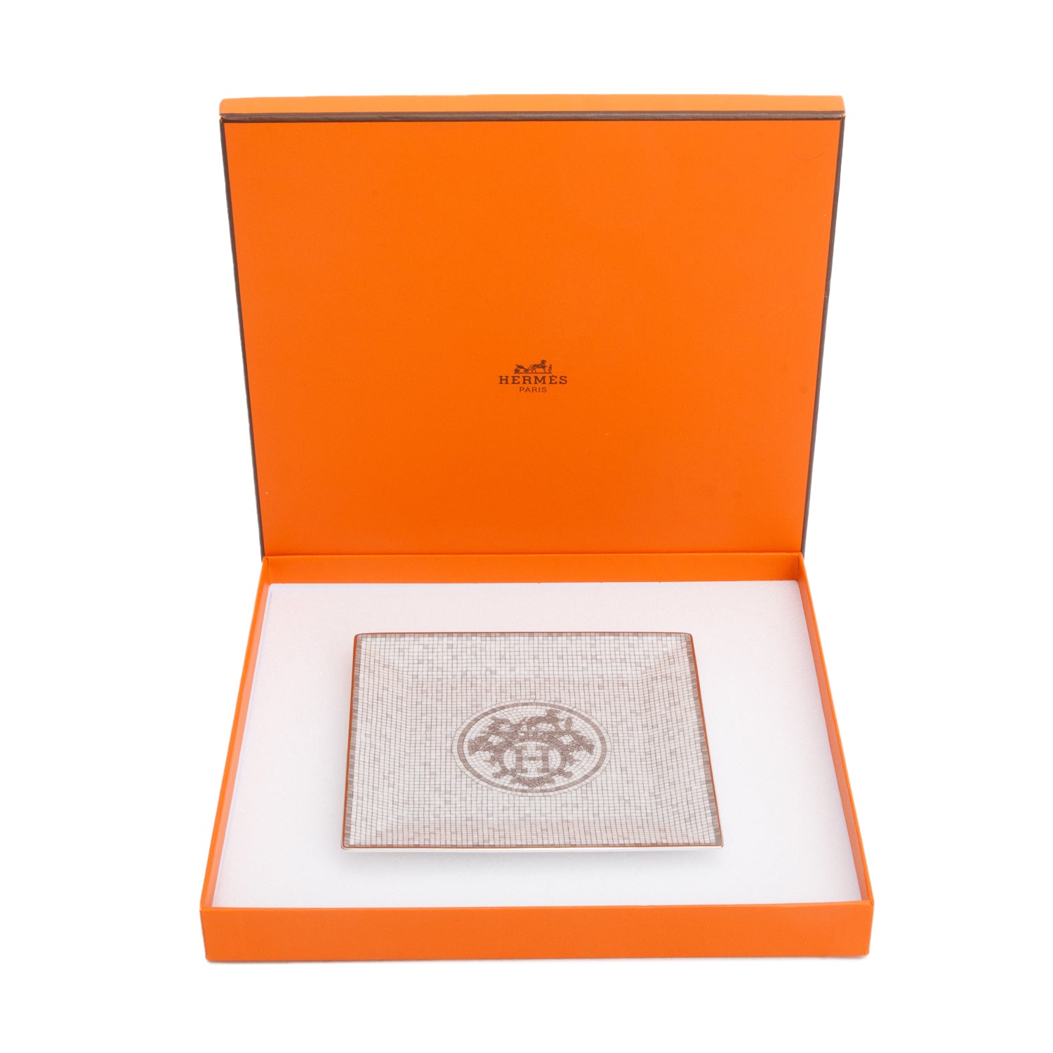 Hermes Mosaique Au 24 Platinum Square Plate w/ Box