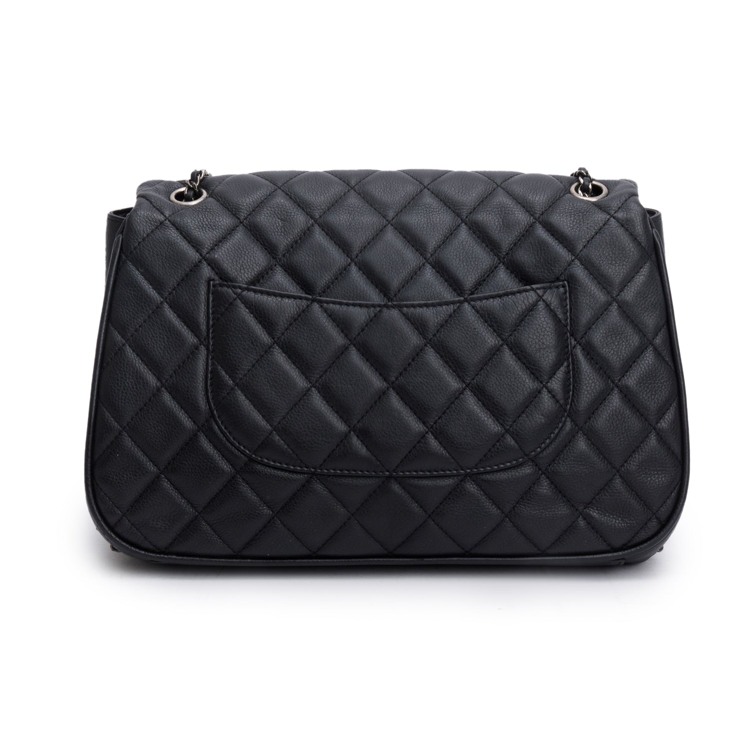 Chanel Black Quilted Calfskin Leather Large Frame In Chain Flap Bag w/ Authenticity Card