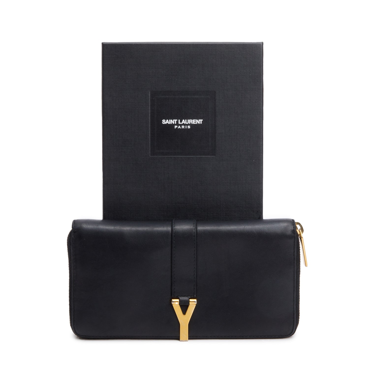 Saint Laurent Black Calfskin Y Ligne Zip Around Wallet w/ Box