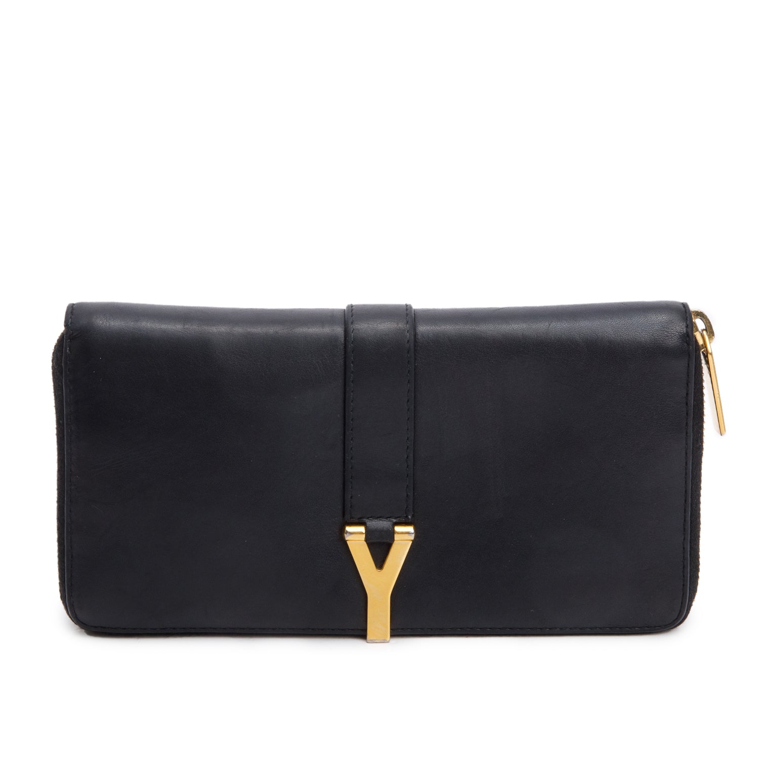 Saint Laurent Black Calfskin Y Ligne Zip Around Wallet w/ Box