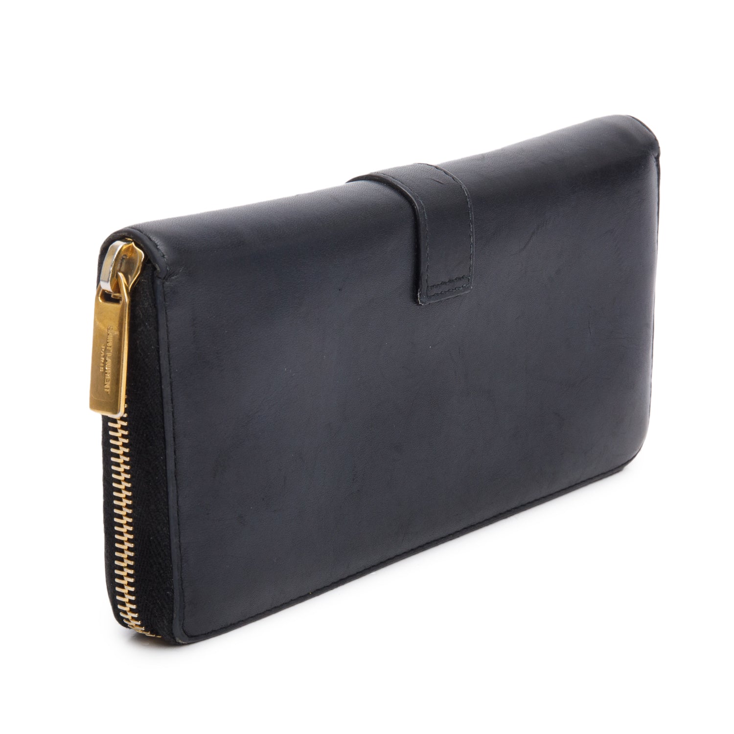 Saint Laurent Black Calfskin Y Ligne Zip Around Wallet w/ Box