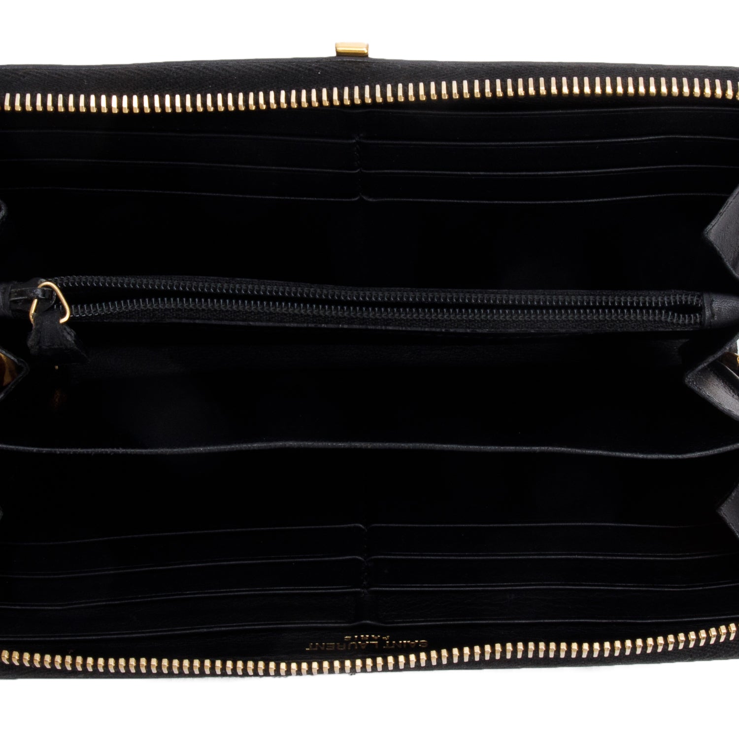 Saint Laurent Black Calfskin Y Ligne Zip Around Wallet w/ Box