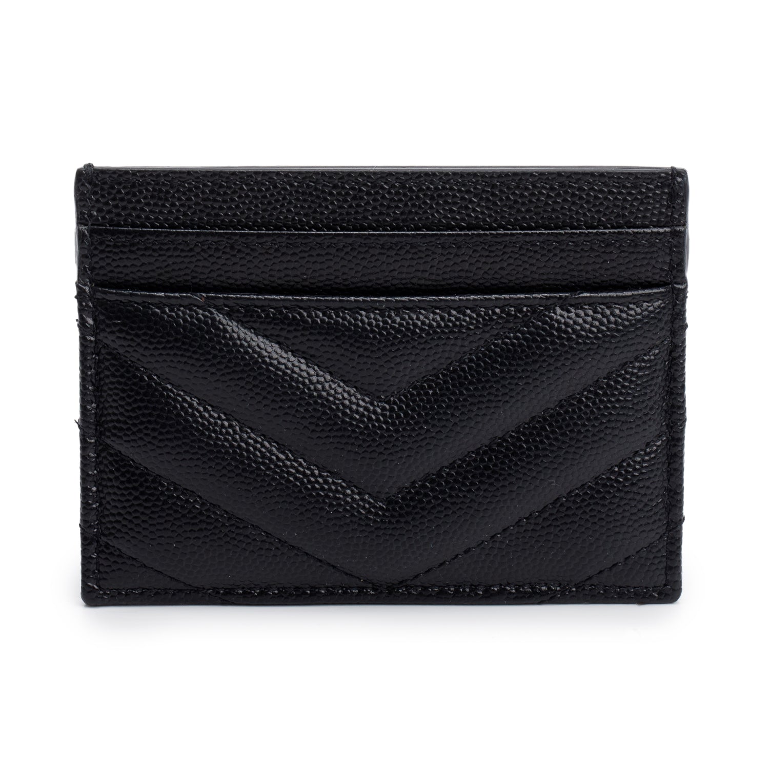 Saint Laurent Black Grain de Poudre Matelasse Chevron Leather Card Holder w/ Box