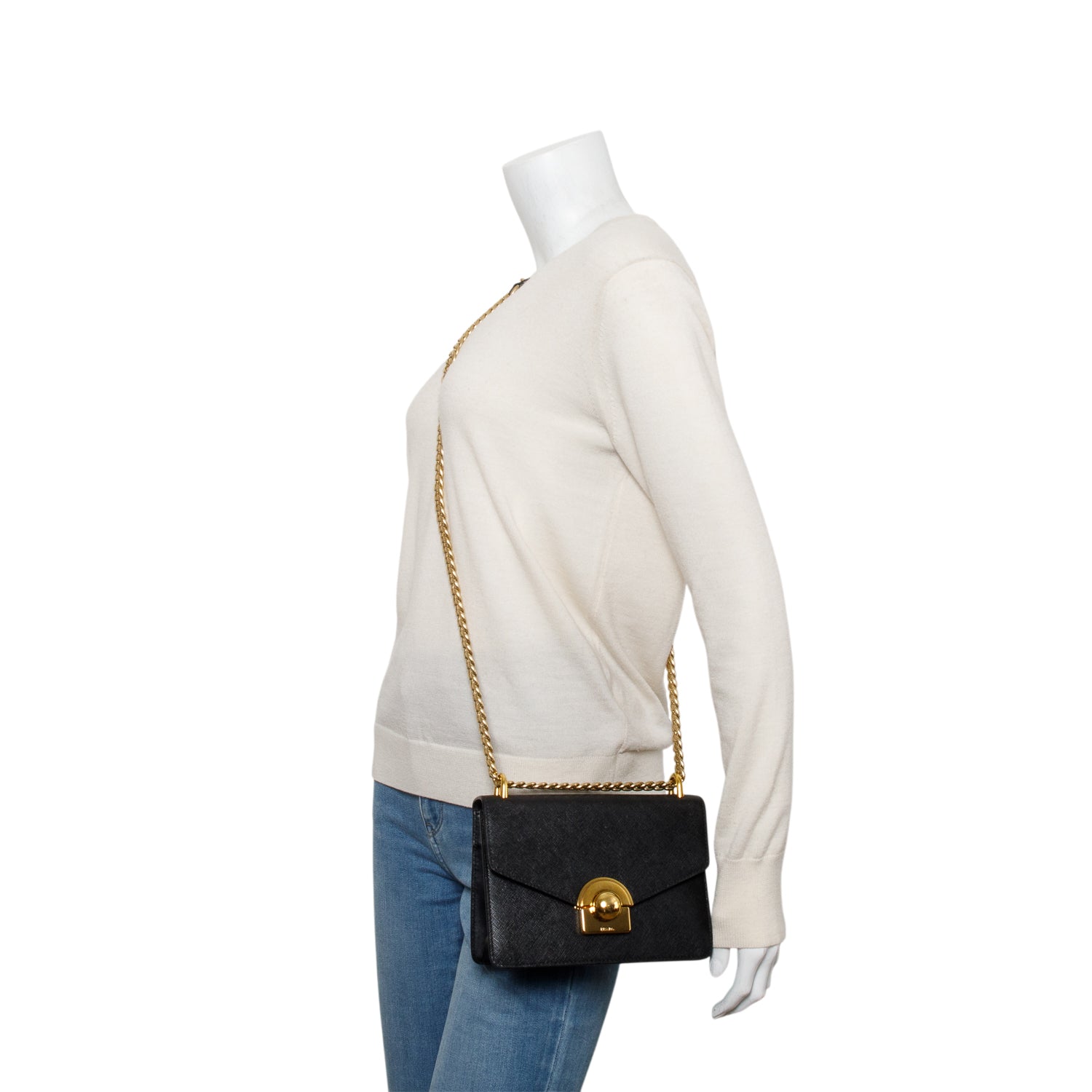 Prada Black Saffiano Soft Calf Leather Arcade Shoulder Bag w/ Authentcity Card