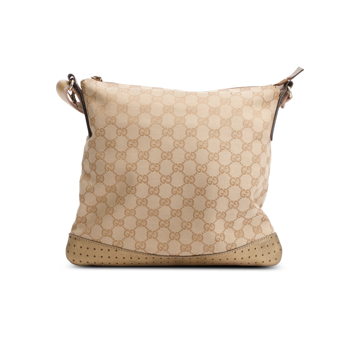 Gucci Gold Leather Trim GG Canvas Perforated Medium Messenger Bag