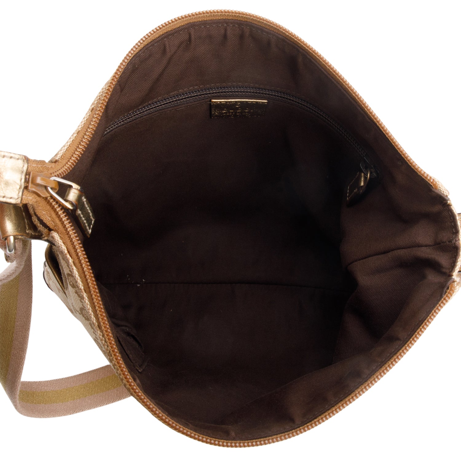 Gucci Gold Leather Trim GG Canvas Perforated Medium Messenger Bag