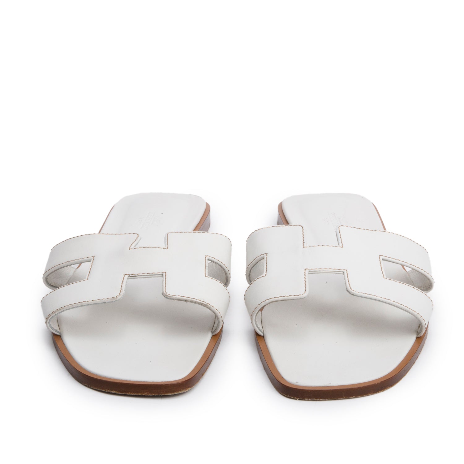 Hermes Blanc Box Leather Oran Sandals, Size 40