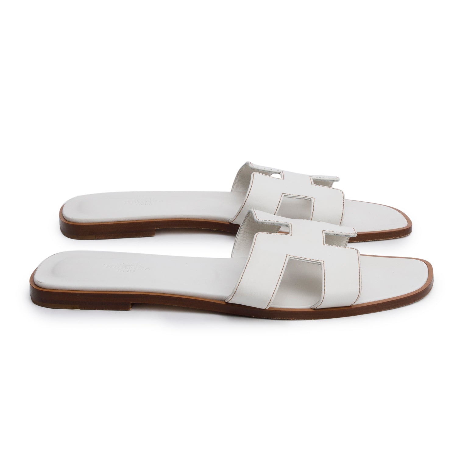 Hermes Blanc Box Leather Oran Sandals, Size 40