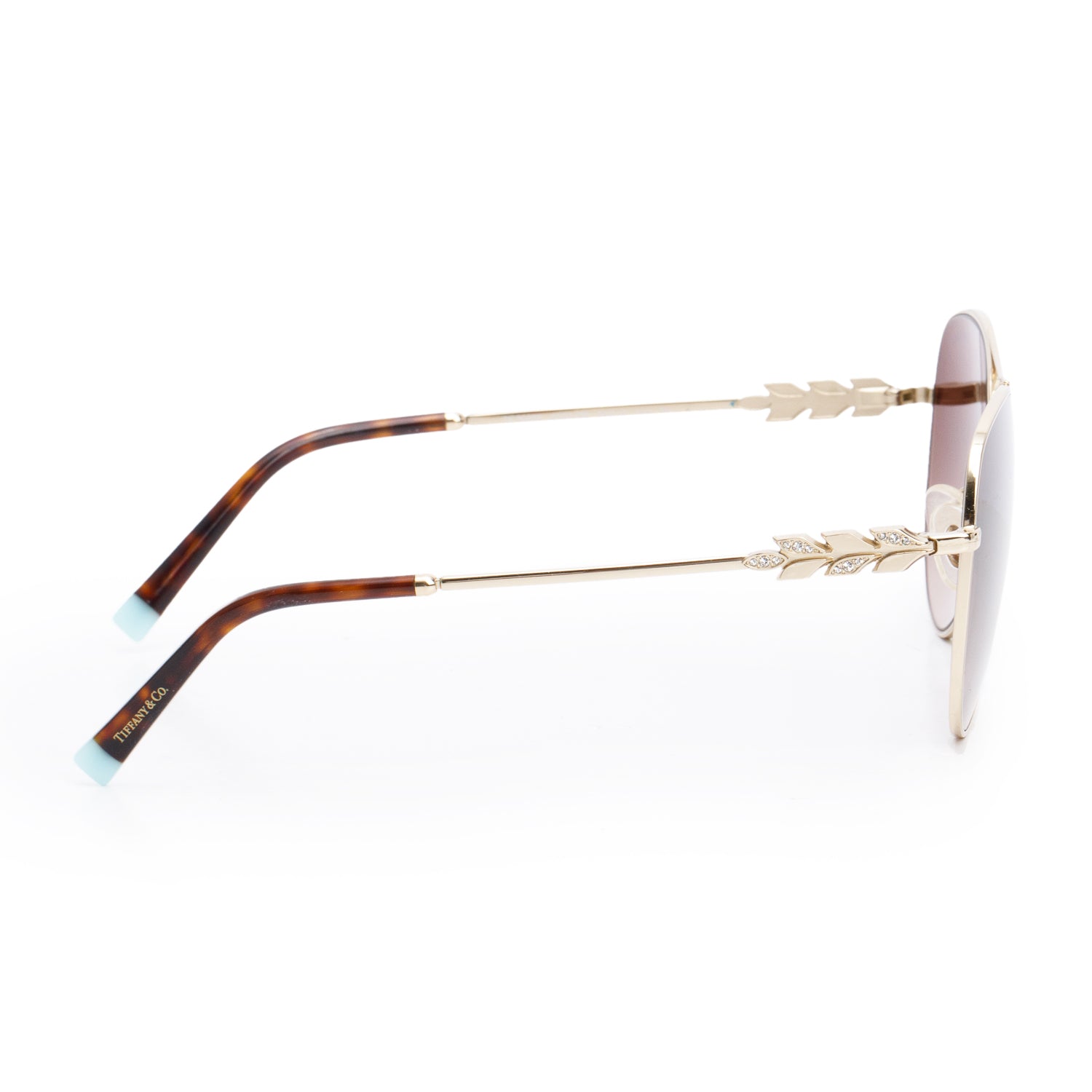 Tiffany & Co. TF3083B Gold Tone Metal Crystal Aviator Sunglasses w/ Box & Case