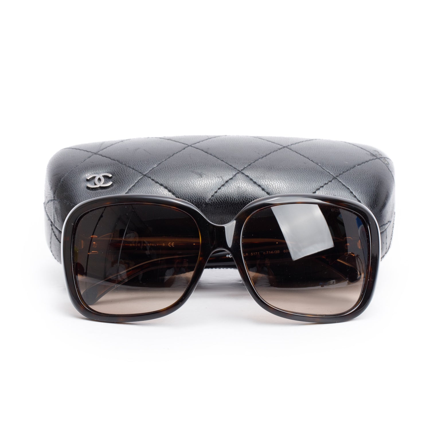 Chanel 5171 Havana Acetate CC Bow Sunglasses w/ Case