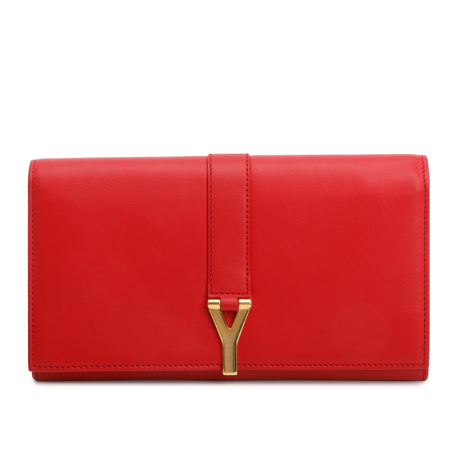 Saint Laurent Red Calfskin Classic Y Ligne Wallet w/ Box
