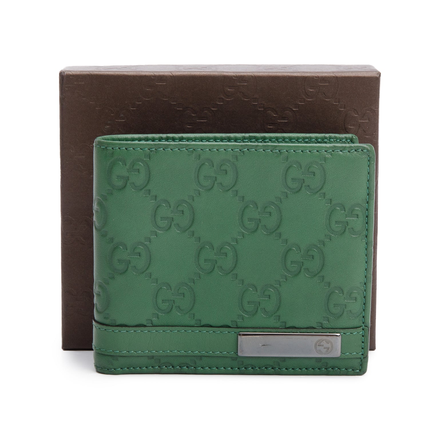 Gucci Green GG Signature Leather Bifold Wallet w/ Box