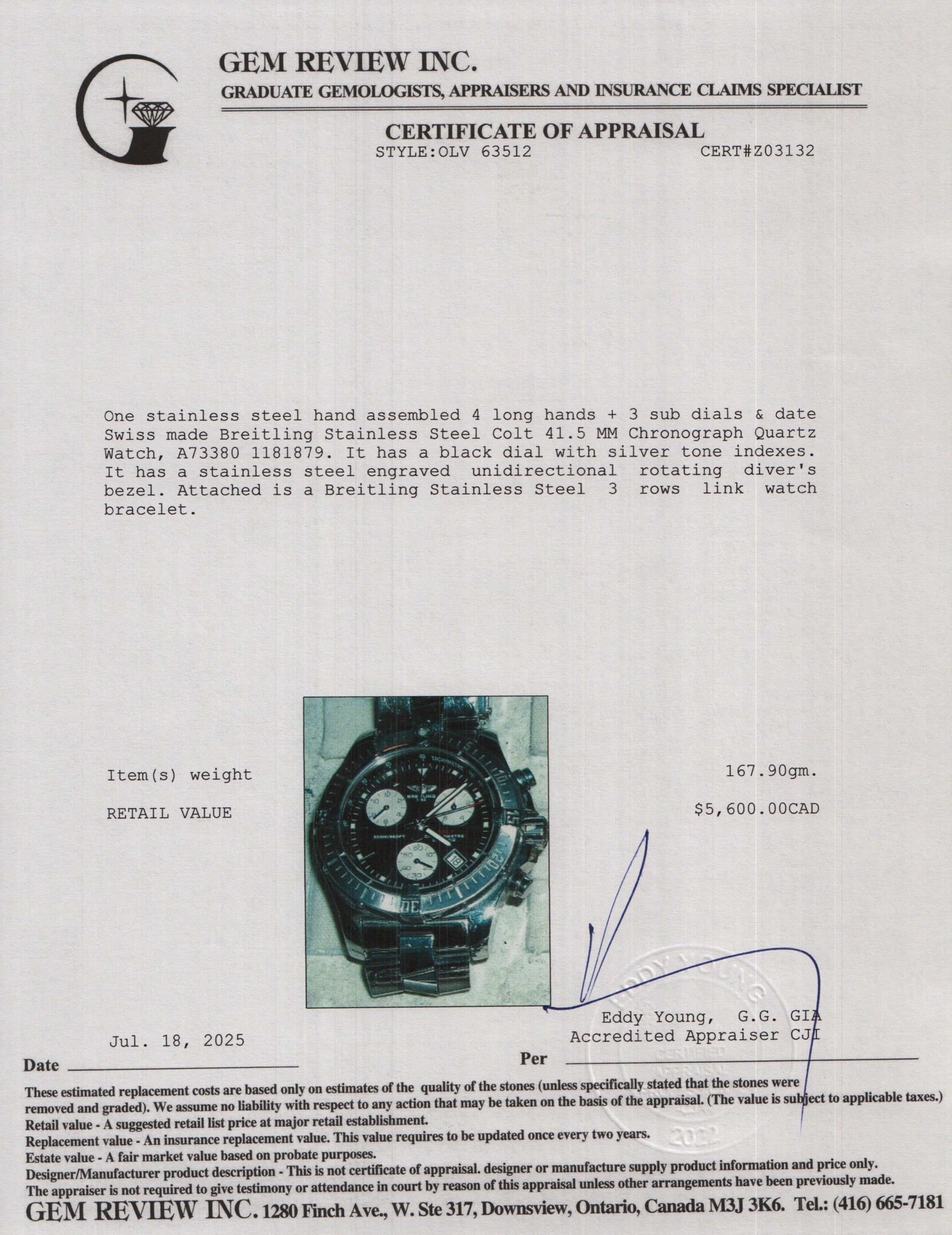 Breitling Stainless Steel Colt 41.5 MM Chronograph Quartz Watch Black Dial A73380 w/ Box & Papers