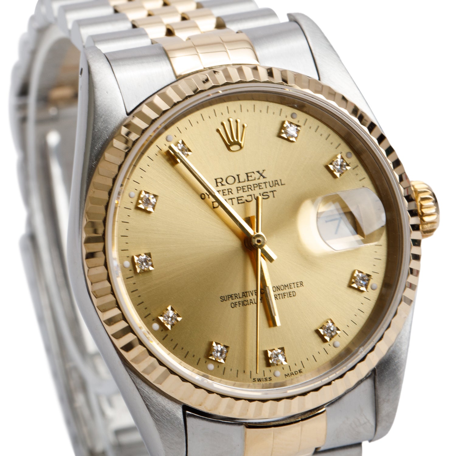 Rolex Stainless Steel & 18k Yellow Gold Diamond Dial Datejust 36 MM Watch 16233