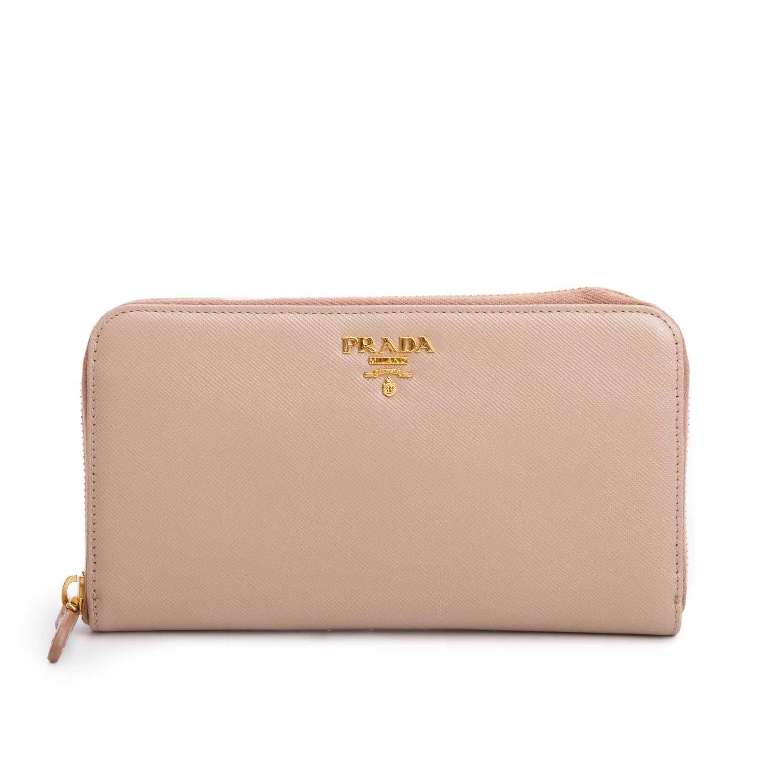 Prada Beige Saffiano Leather Zip Around Wallet w/ Box