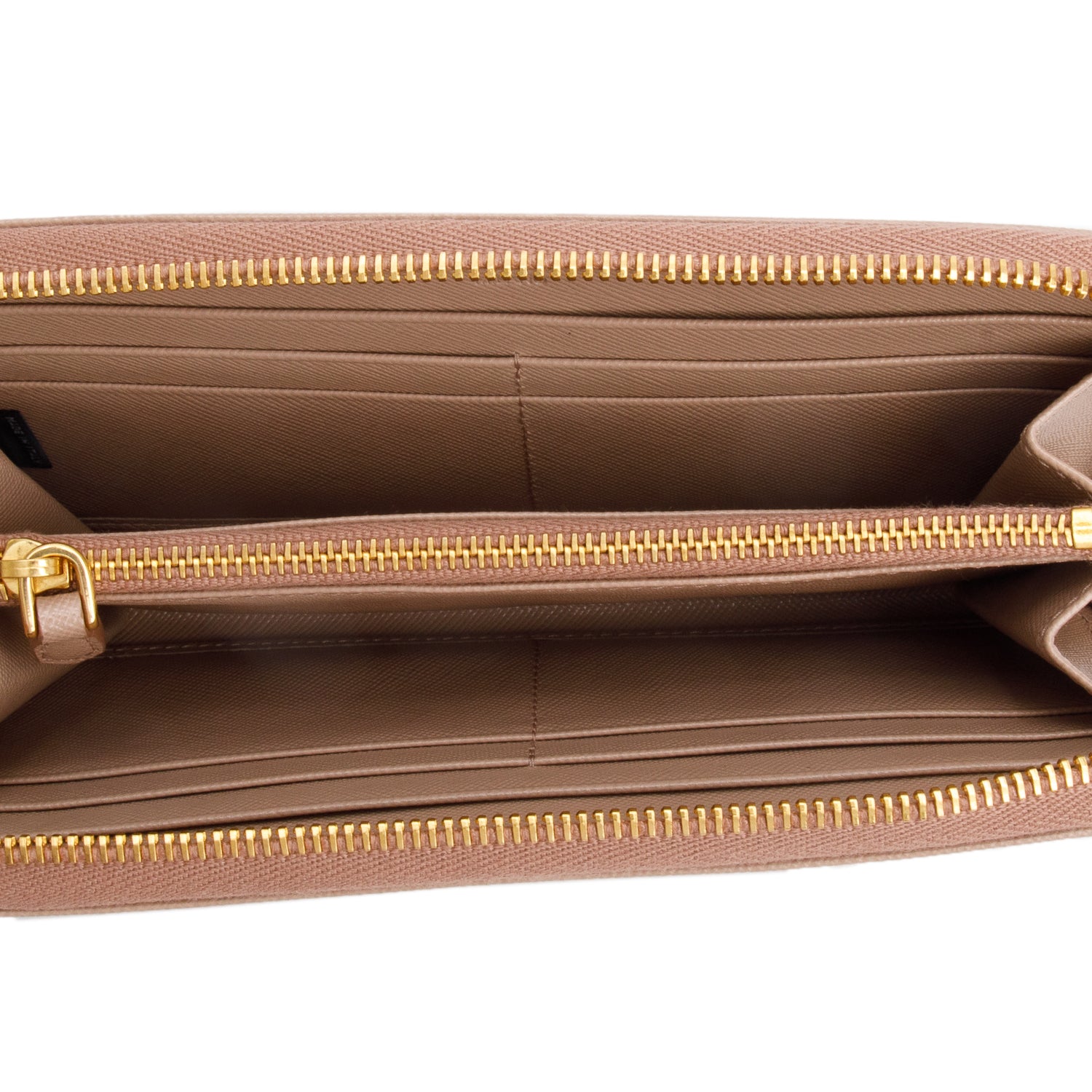 Prada Beige Saffiano Leather Zip Around Wallet w/ Box