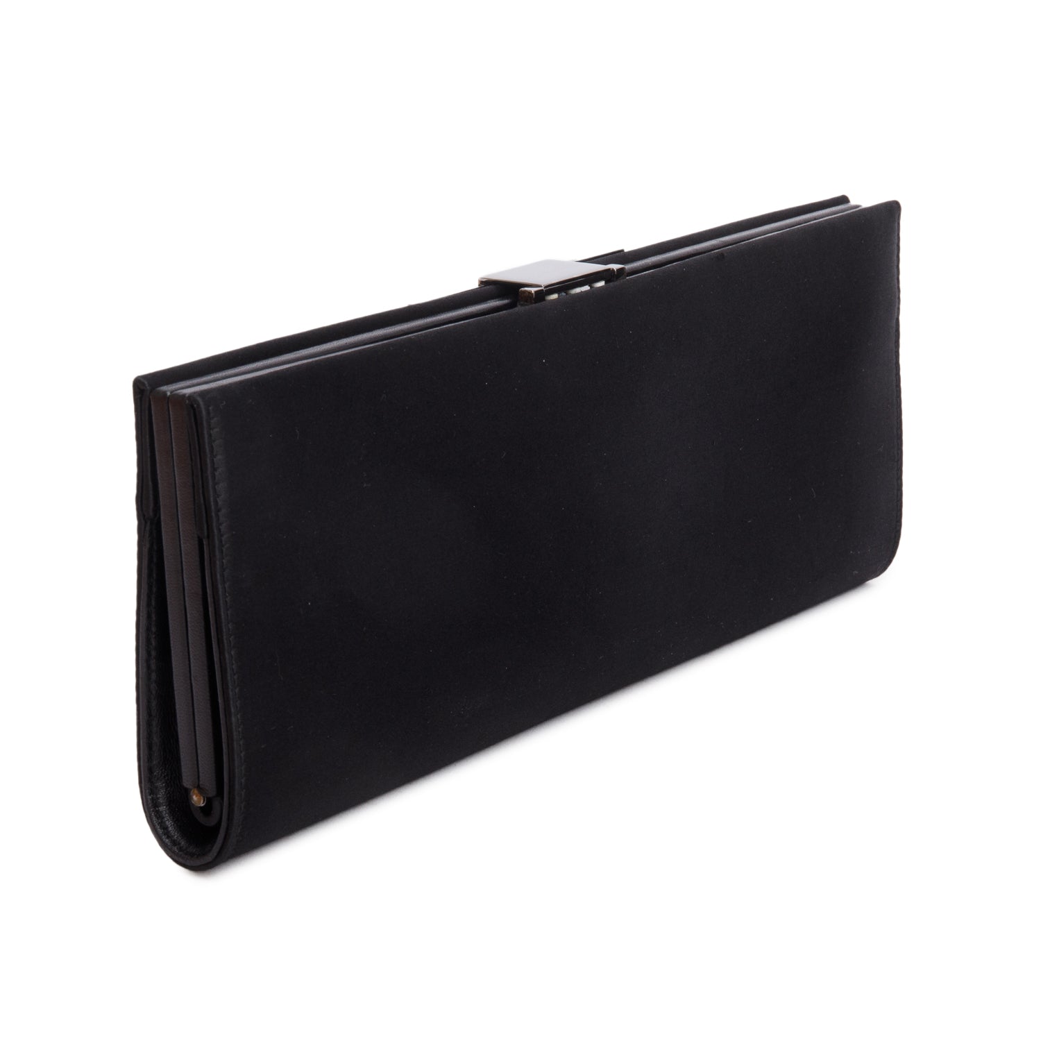 Ferragamo Black Satin Leather Musa Clutch Bag