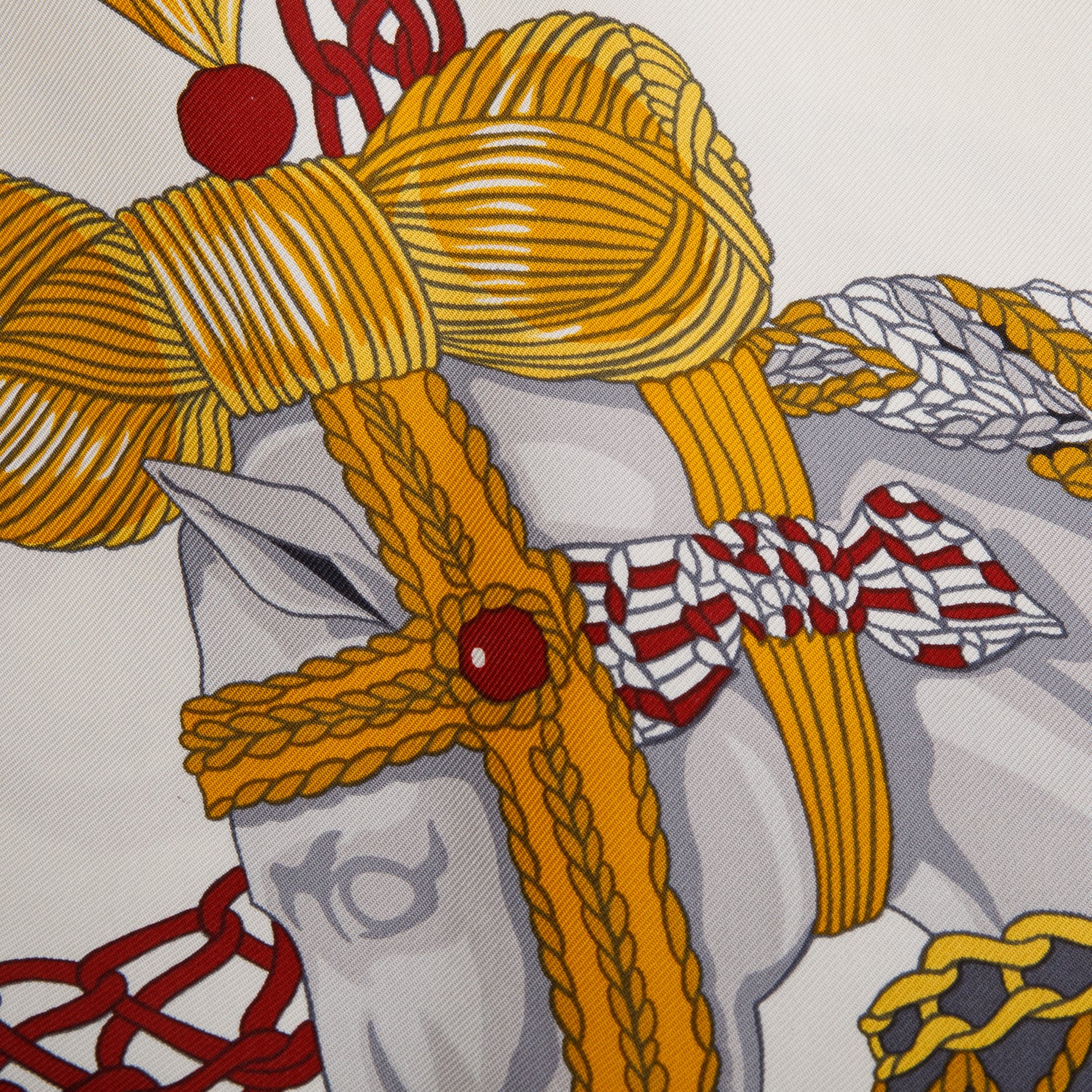 Hermes White/Multicolor 'Le Timbalier' Silk Scarf 90 w/ Box